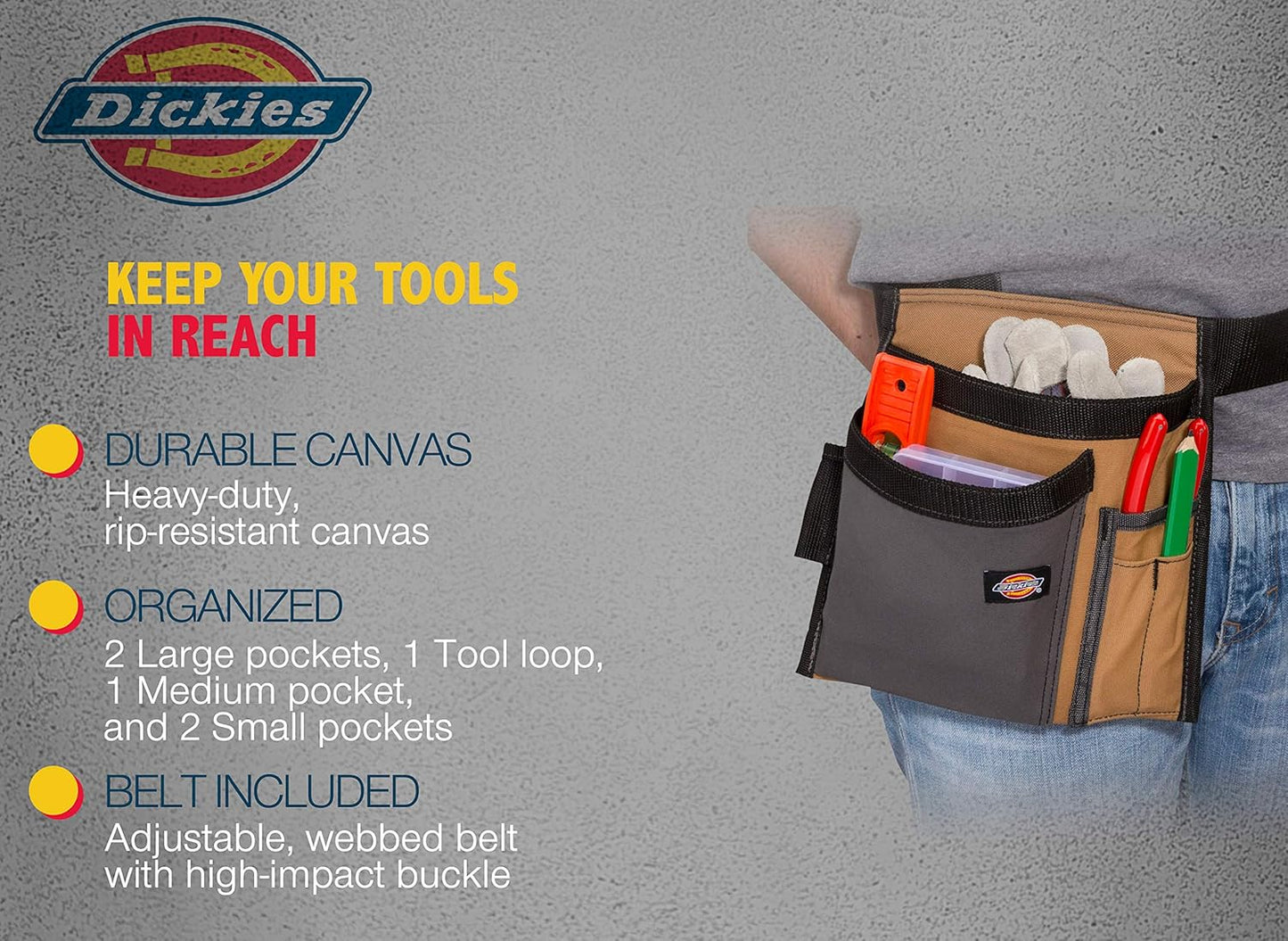 Dickies 5-Pocket Single Side Tool Belt Pouch/Work Apron, Durable Canva