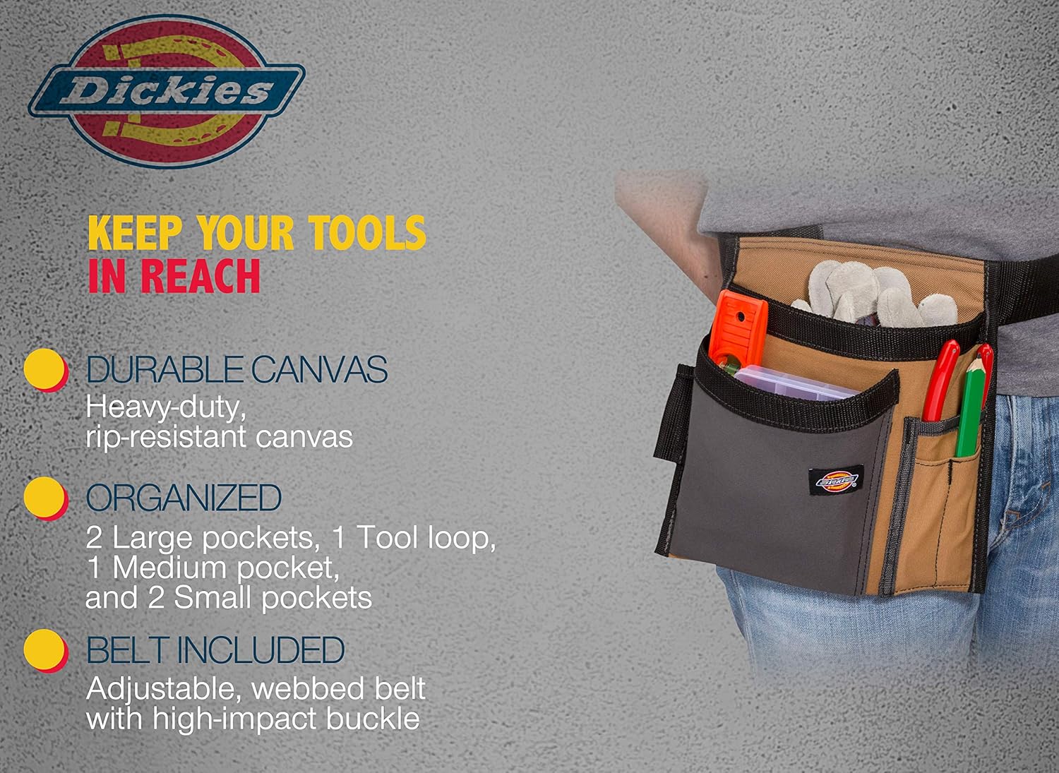 Dickies 5-Pocket Single Side Tool Belt Pouch/Work Apron, Durable Canva