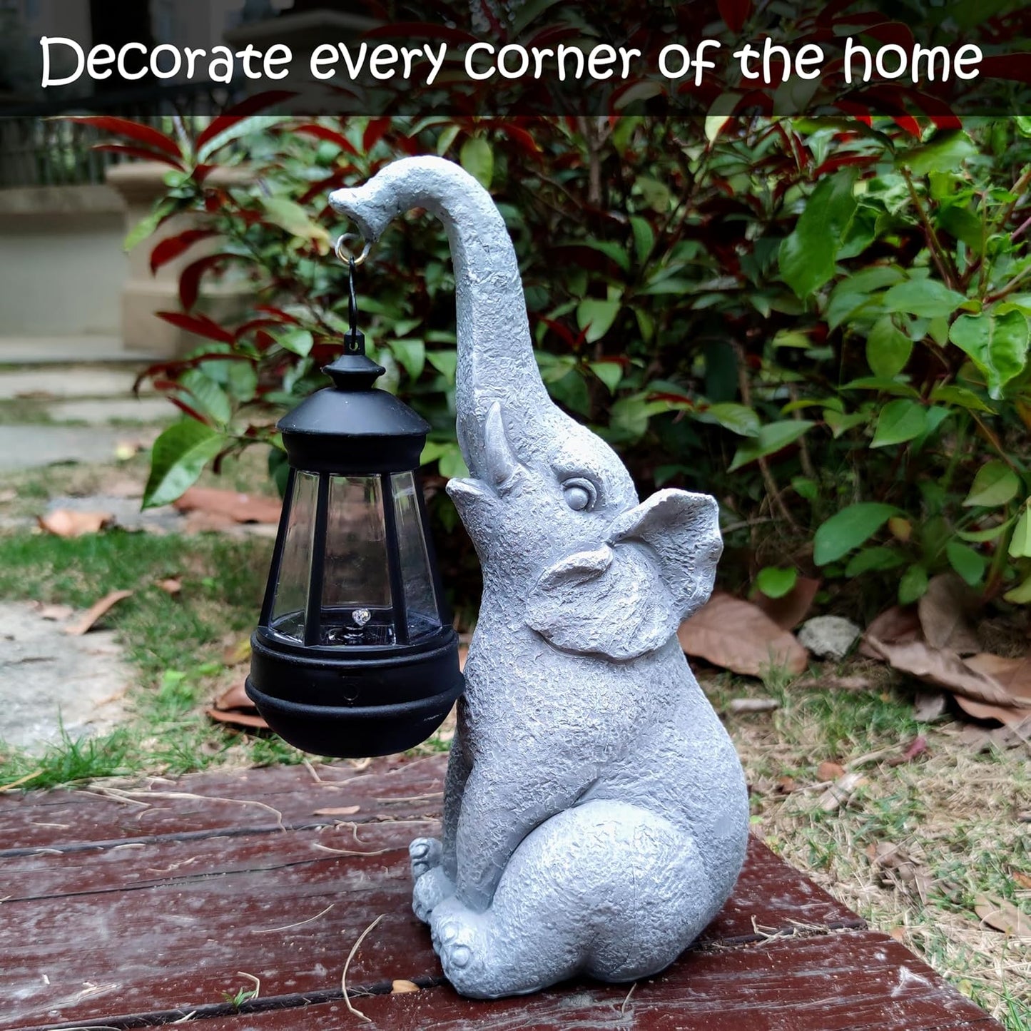 Elephant Solar Garden Statues,Resin Elephant Figurine Decorations with Solar Lights Lantern, Outdoor Garden Decor Art for Lawn,Yard, Unique Housewarming Gift for Garden Home