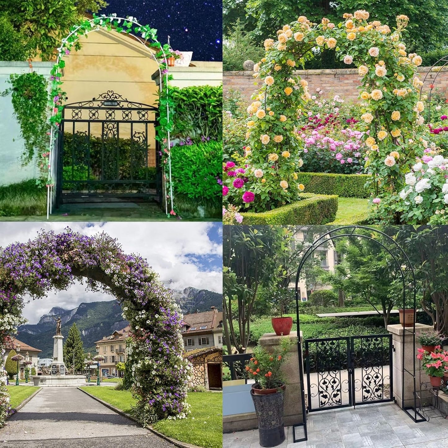 Adjustable Steel Garden Arch for Climbing Plants, Wedding Rose Arch, Outdoor Pergola, Garden Archway for Backyard & Lawn - Black, 120x220x40cm