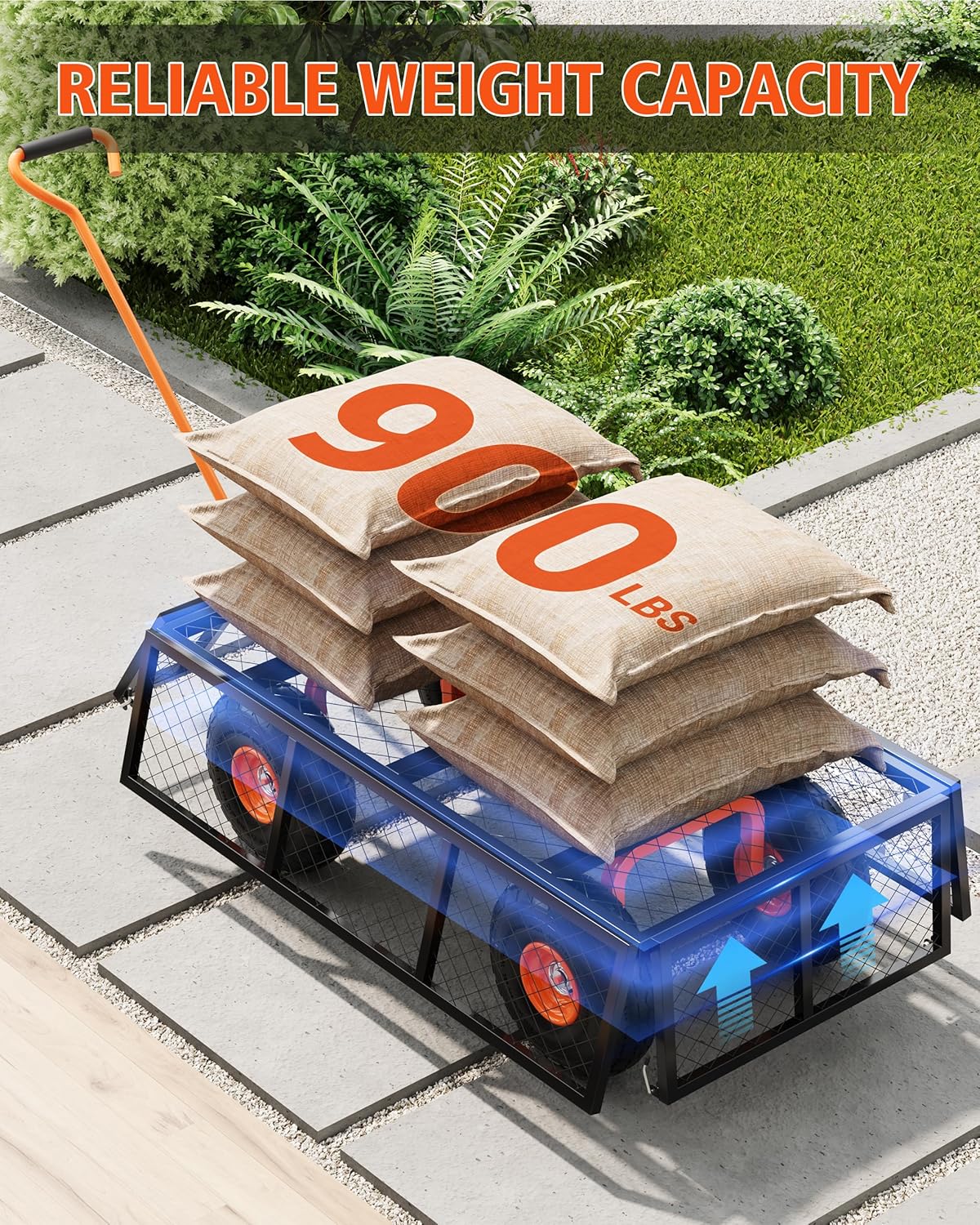 Heavy Duty 900 Lbs Capacity Steel Garden Cart, 3-in-1 Utility Metal Wa