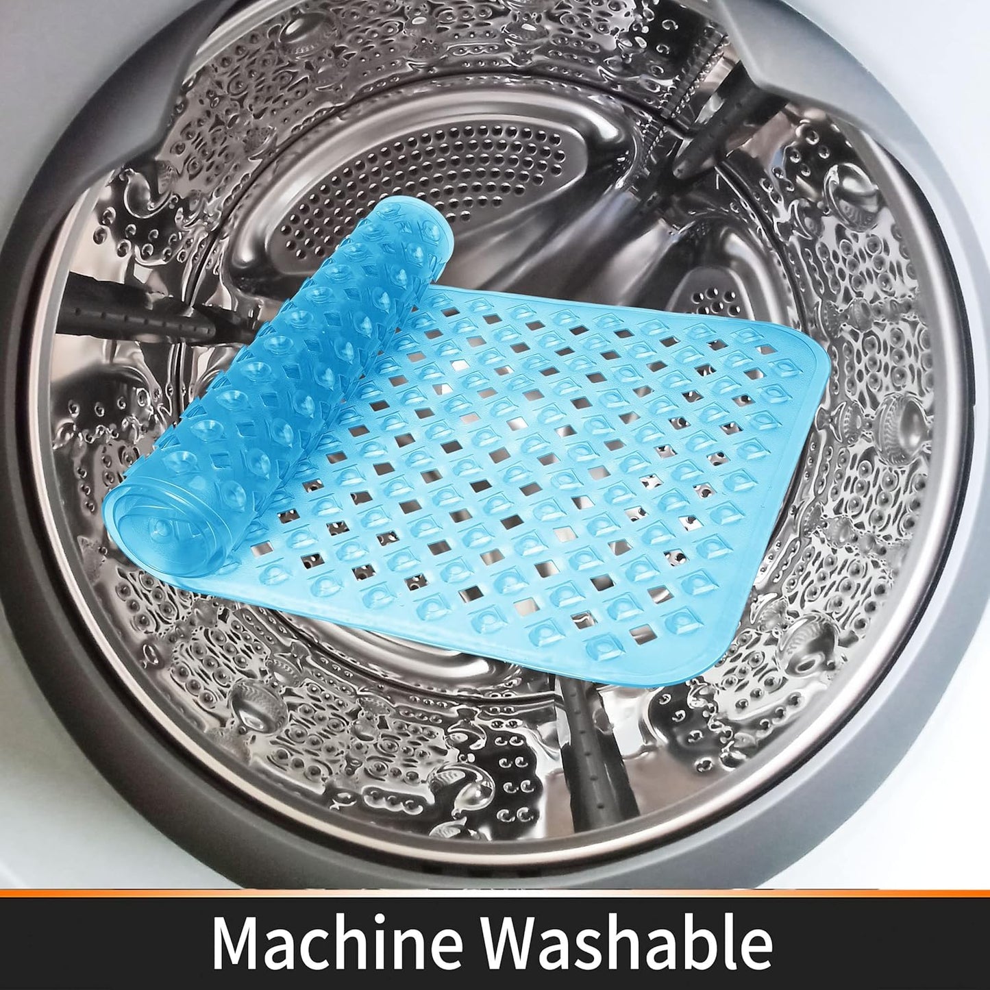 Yimobra Non Slip Bath Mat, Super Strong Suction Cups,34.5"x15.5"Long Tub Mat with Drain Holes, Machine Washable Fast Draining Shower Mats, Bathroom Essentials,Clear Blue
