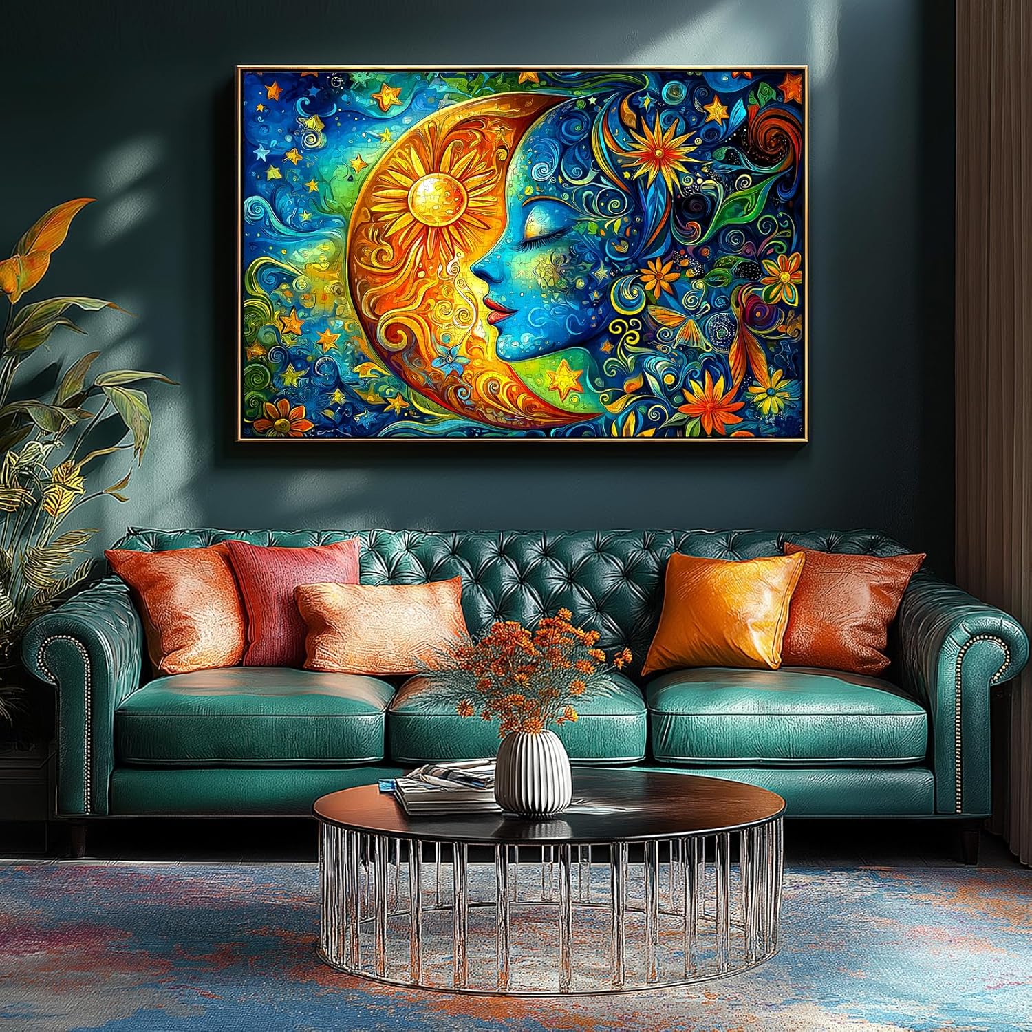 Moon Puzzles for Adults 1000 Pieces Blue Girl Face Art Flowers Puzzle 