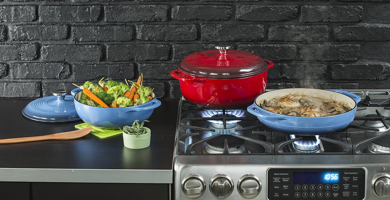 Lodge 4.5 Quart Enameled Cast Iron Dutch Oven with Lid – Dual Handles 