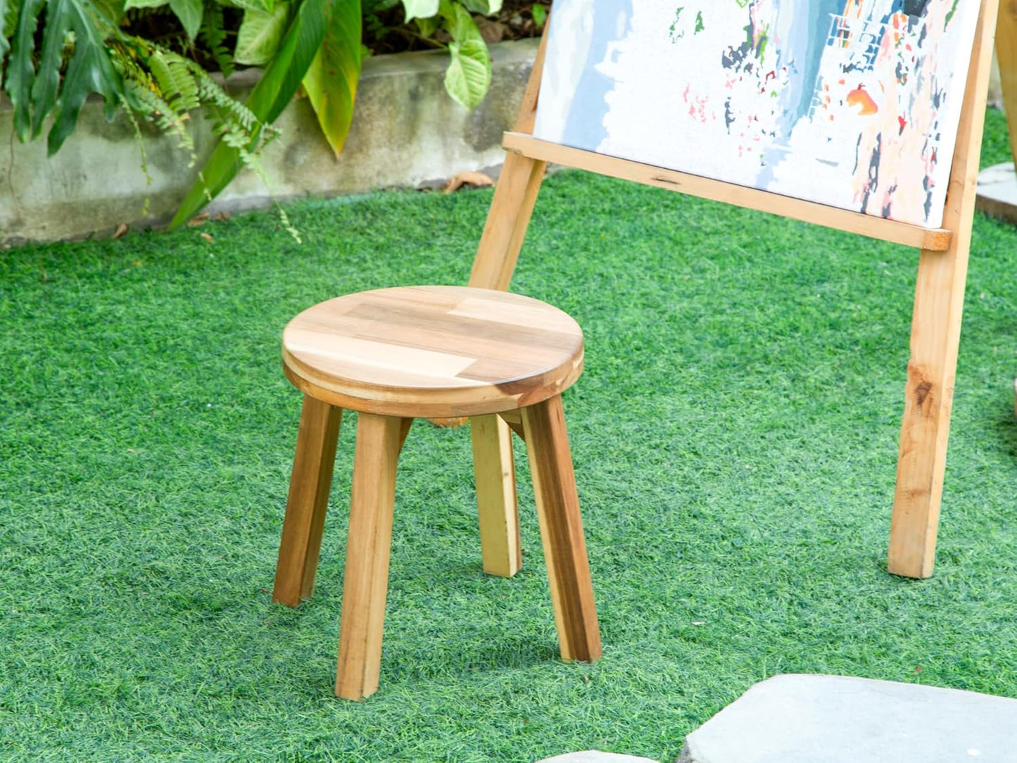 Round Stool Acacia Wood, 12" Height, 11" Round Top, Backless, Easy Ass
