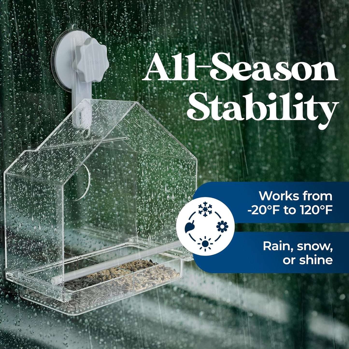 Window Bird Feeder with Ultra Strong Suction Cup - Large Clear Acrylic Weatherproof Birdhouse (Heavy Duty Suction Grip)