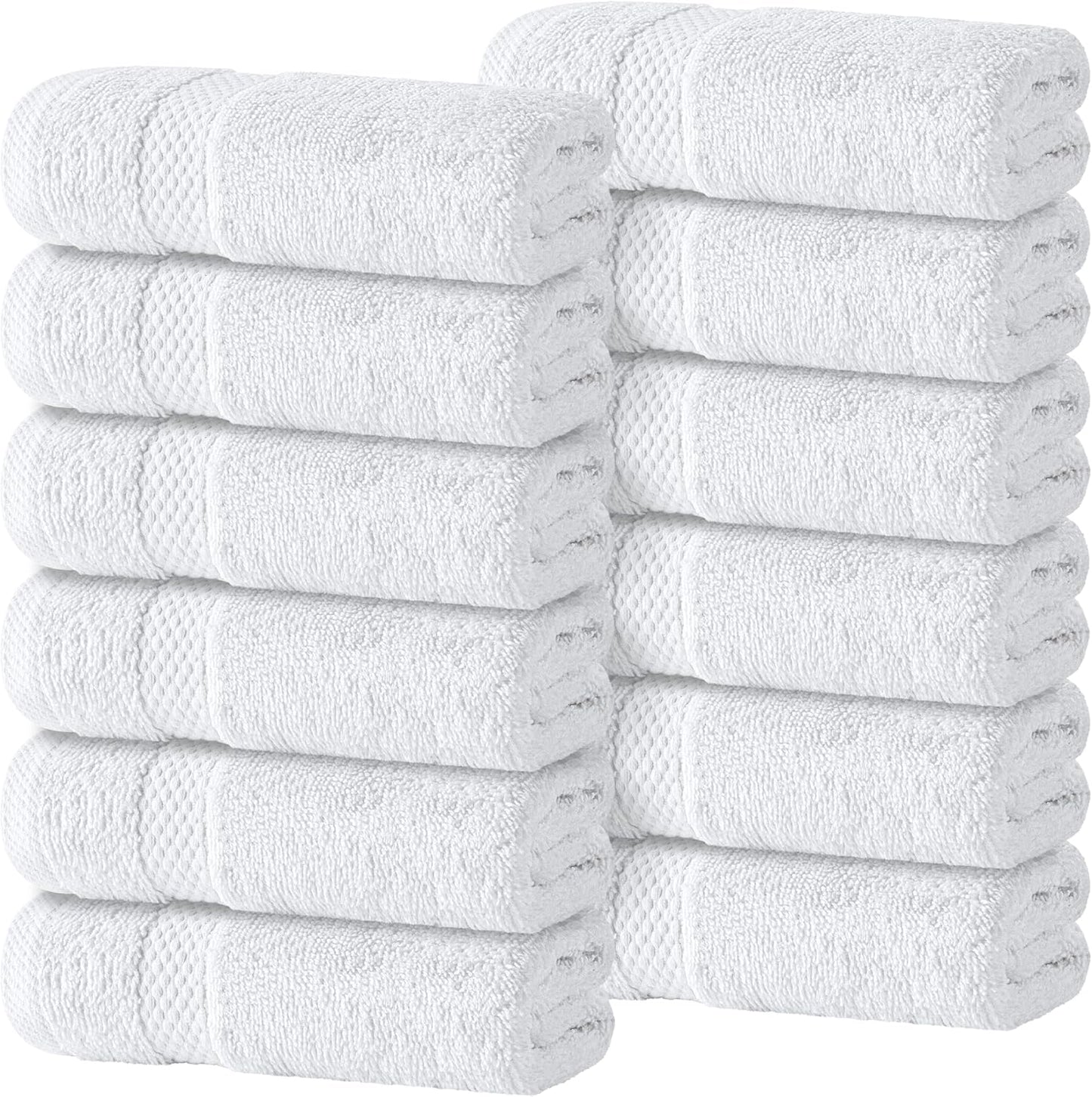 White Classic Luxury Cotton Washcloths 13x13 Inch - 650 GSM Turkish Cotton | Hotel, Spa, Bathroom Face Towel | 12 Pack