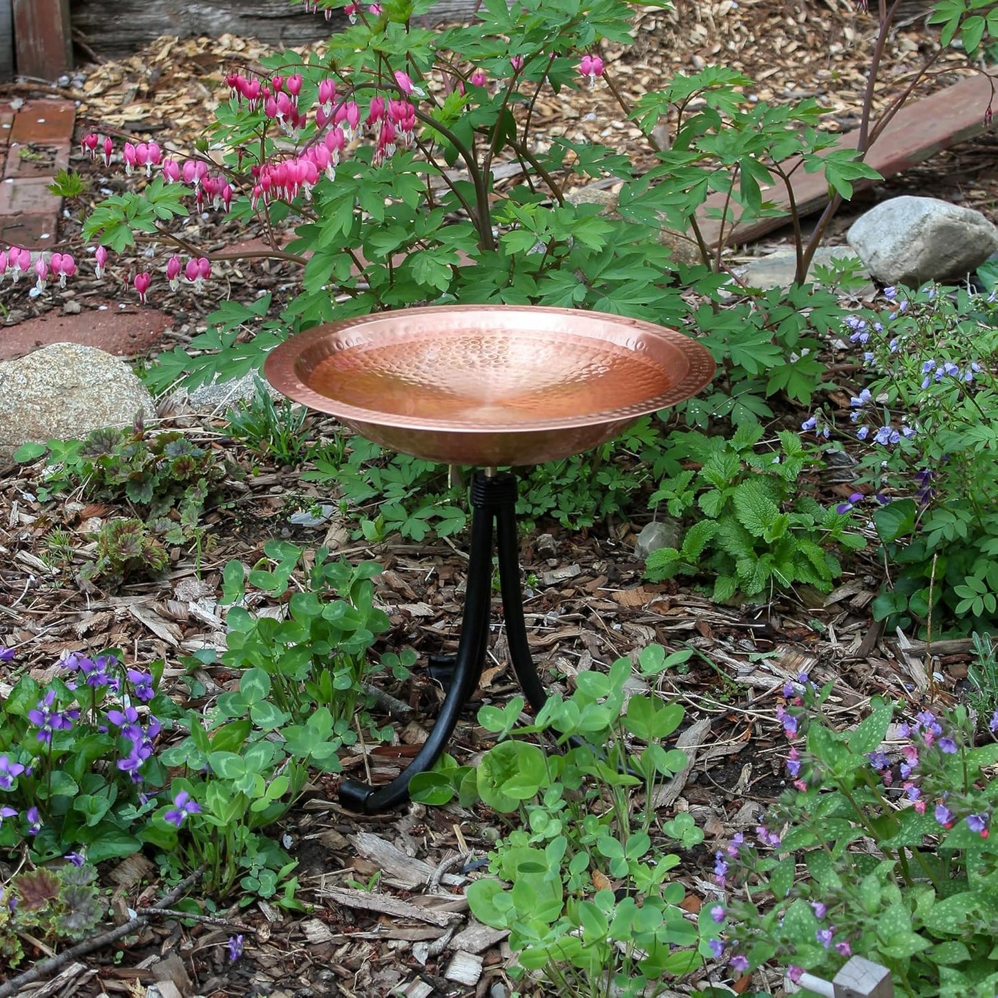 Achla Designs 201-4017 Hammered Solid Tripod Stand Birdbath, Satin Copper