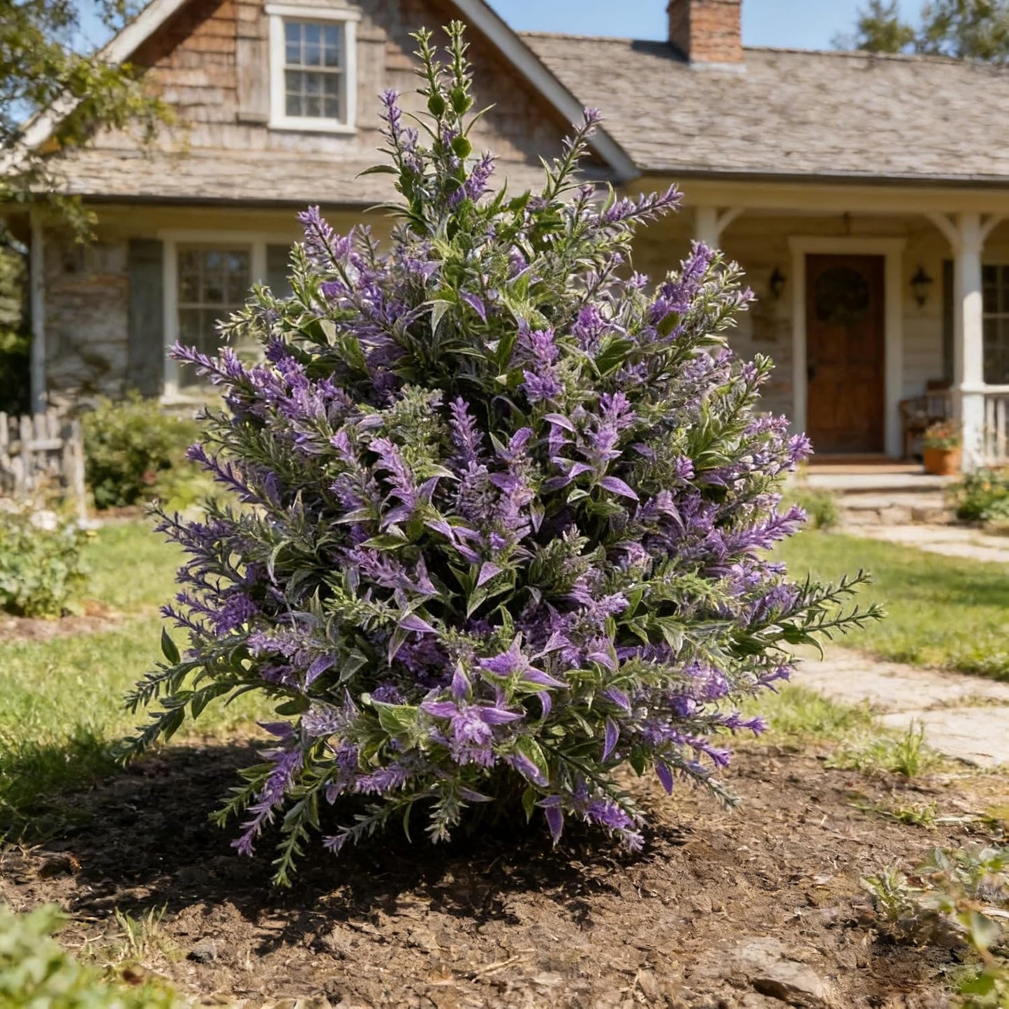 FJAKA 2Pcs Artificial Lavender Plants Outdoor Topiary Ball Tree with Ground Spike, Faux UV Resistant Artificial Shrubs, Indoor and Outdoor Fake Purple Tree for Porch, Garden, Front Door Decoration