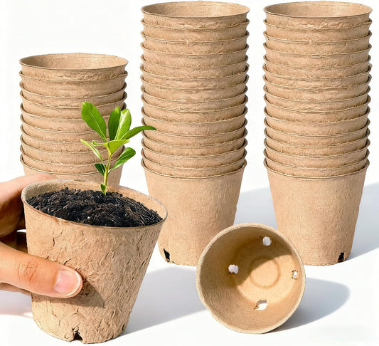 40 Pack Biodegradable Peat Pots with Drainage Holes – 3.15 Inch Organi