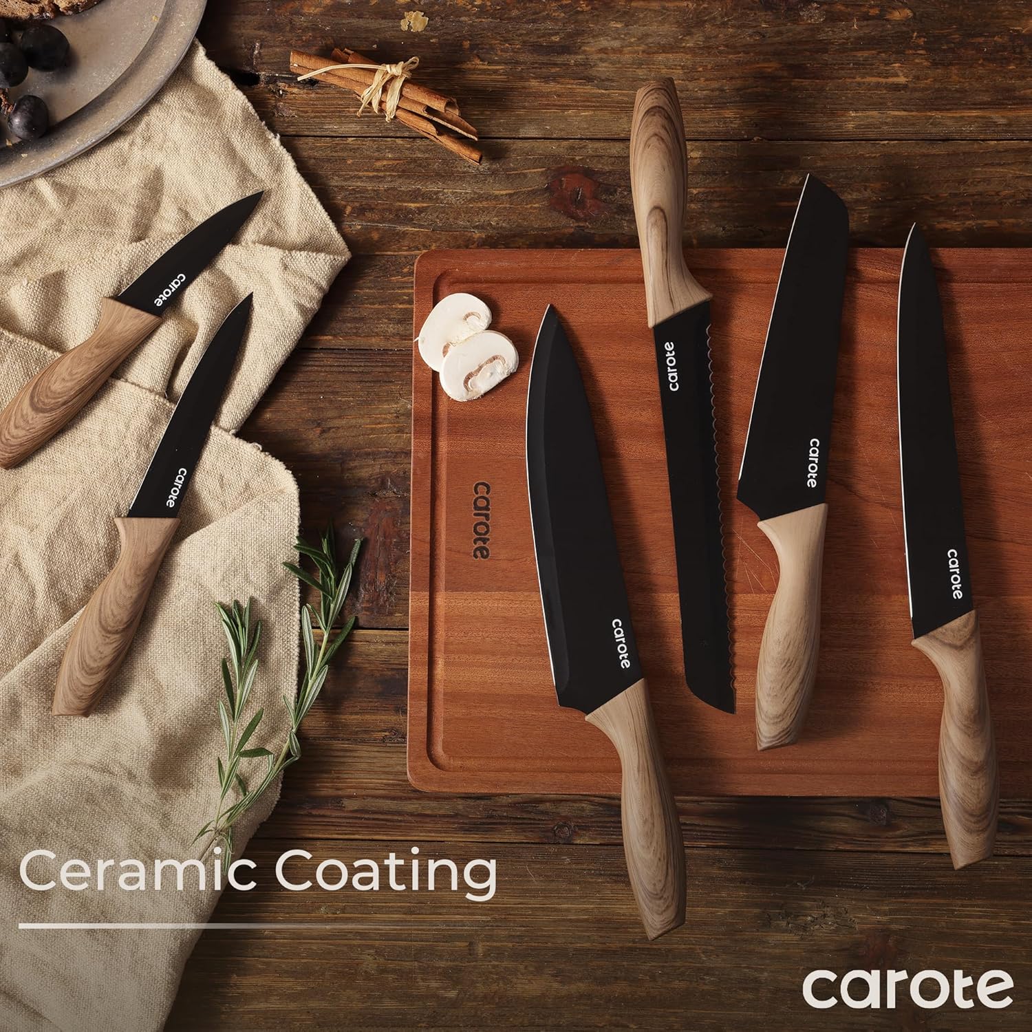 CAROTE 12PCS Knife Set, Stainless Steel Kitchen Knife Set with Nonstic