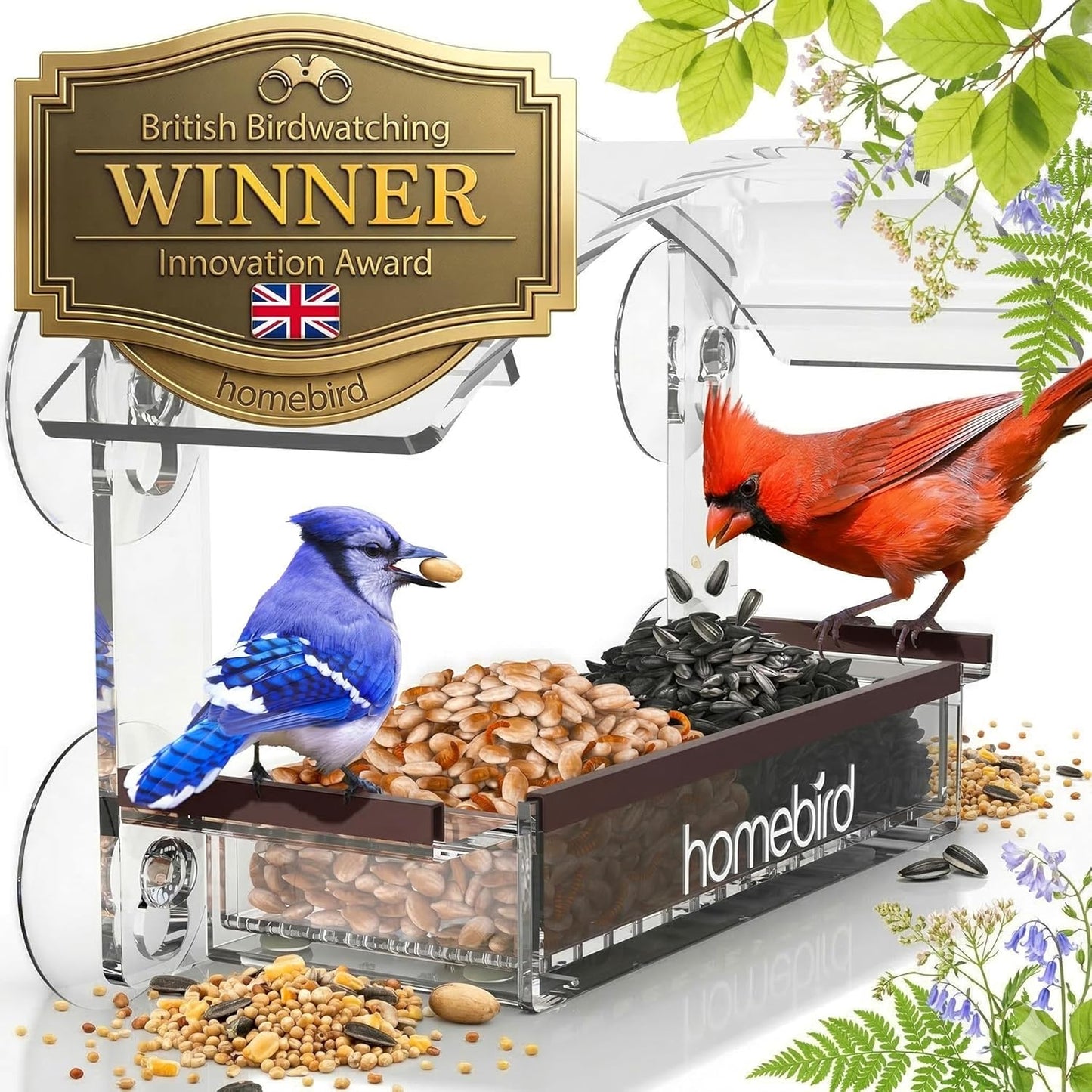 Window Bird Feeder with Strong Suction Cups - (Upgraded 2026 Model) Clear Acrylic Feeder Window for Cats Bird House Gift