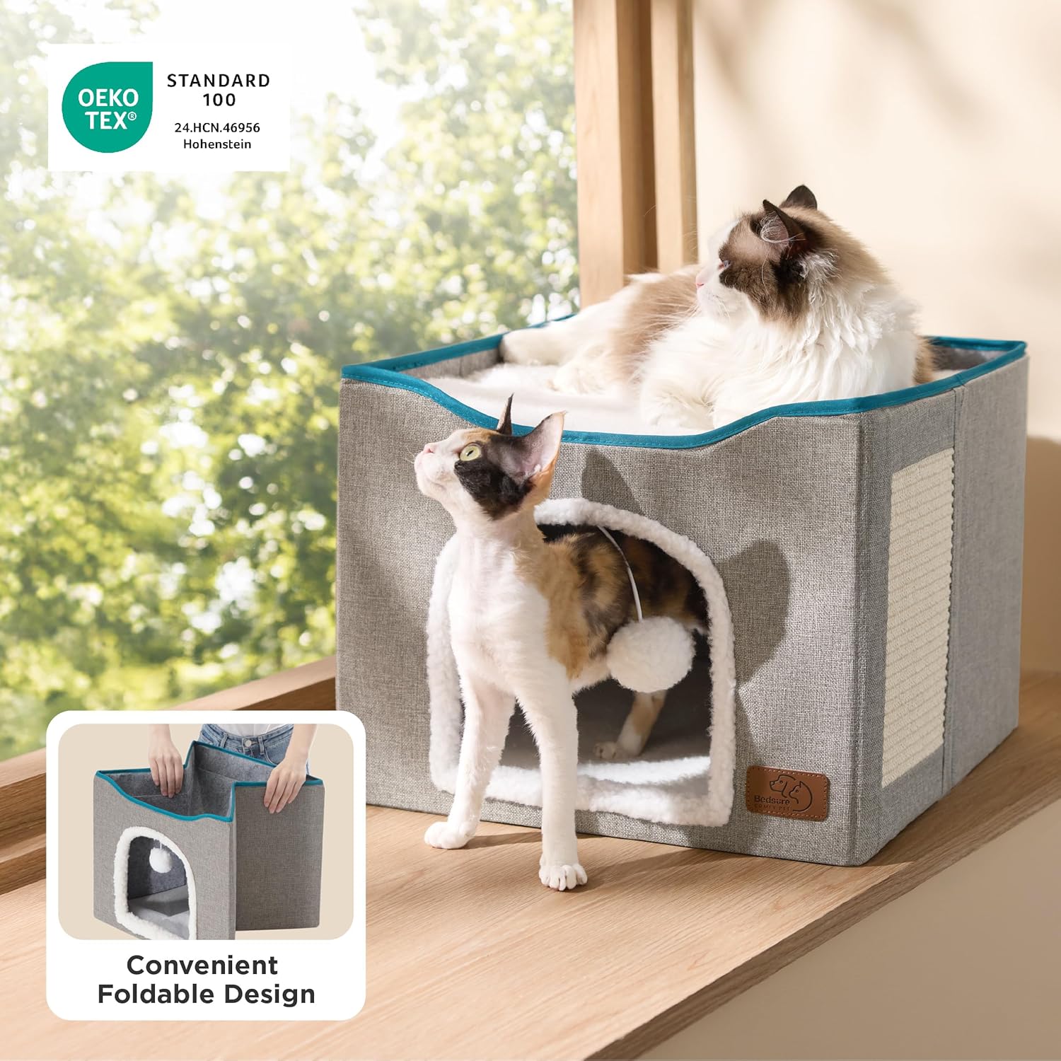 Bedsure Cat Beds for Indoor Cats - Large Cat Cave for Pet Cat House wi