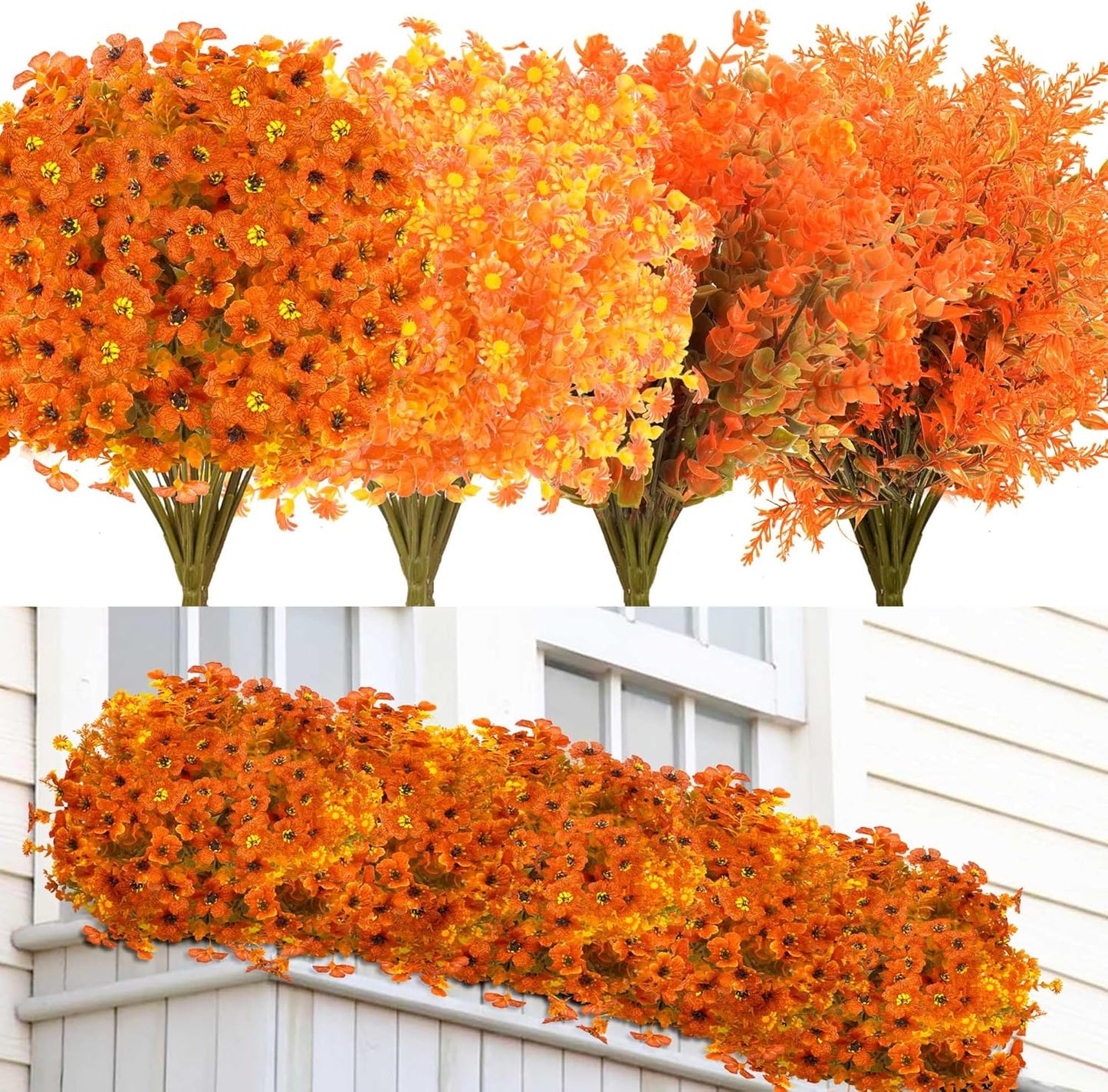 16 Bundles Artificial Mums for Outdoors Garden Home Decoration Fake Mums UV Resistant Fake Mums Silk Faux Flower Plastic Plants for Outside No Fade Fall Decor for Front Porch Pot Decor