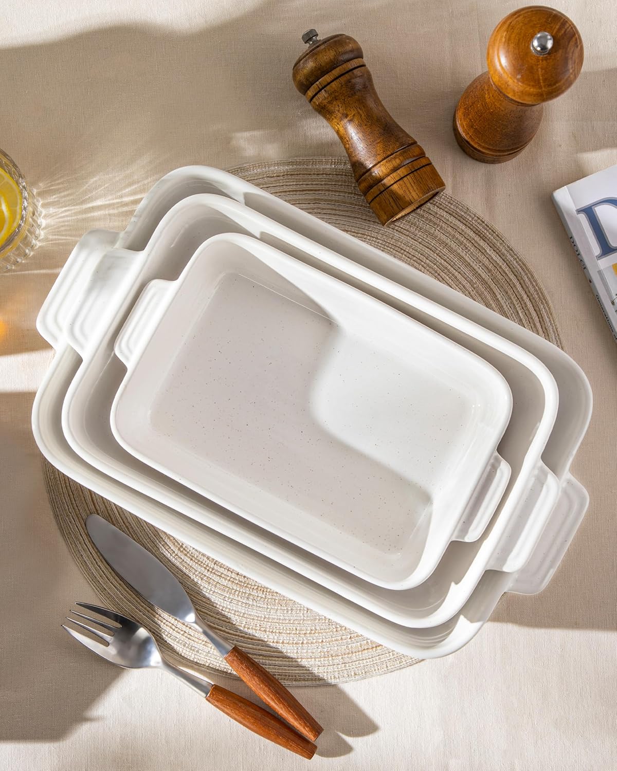 MALACASA Casserole Dishes for Oven, Ceramic Baking Dishes Set of 3, Ba