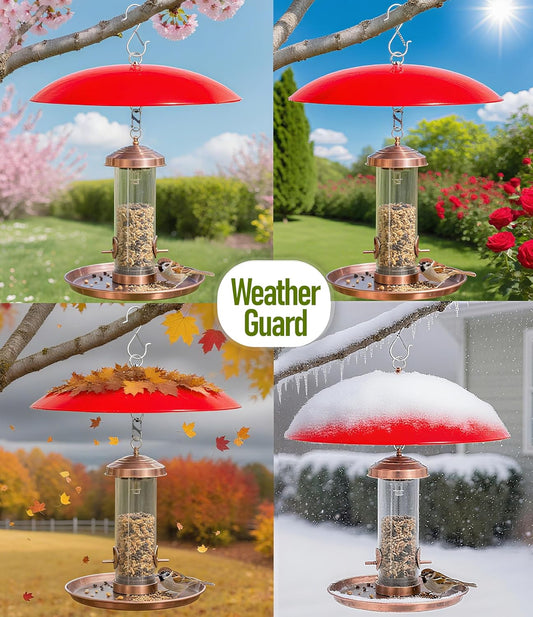13" Hummingbird Feeder Dome Guard,Bird's Feeder Rain Cover,Squirrel Proof for Bird Feeders Pole, Smart Bird Feeders Umbrella(Bright Red), 1Pack