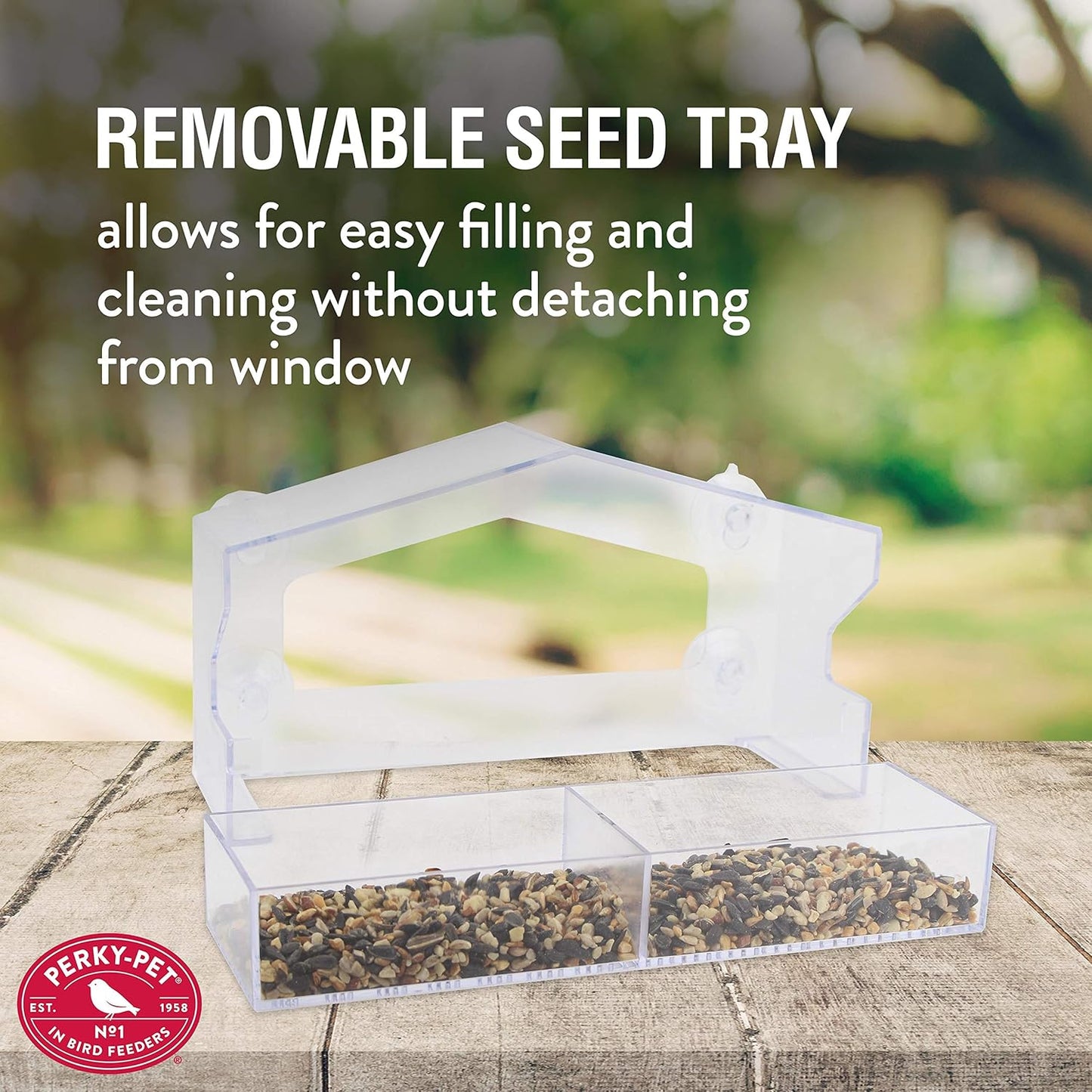 Perky-Pet Clear Outdoor Window Bird Feeder with Strong Suction Cups – 1 Lb Seed Capacity - Perky Pet 347 - Entertaining Bird Feeding - Great Gift Idea, Outdoor Decor