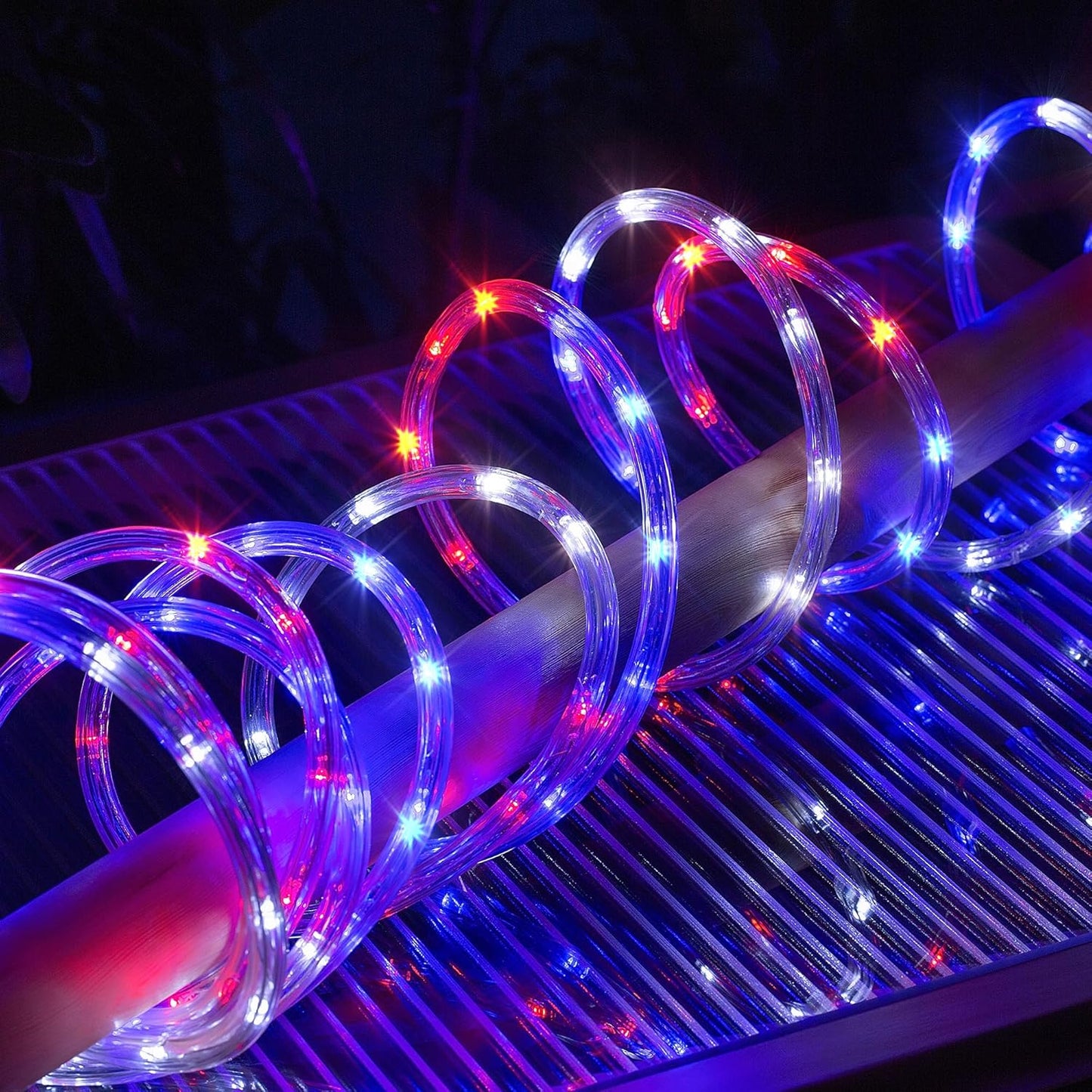 Waterproof LED Rope Lights, Connectable & Flexible with 8 Modes, Outdoor Lighting for Deck, Garden, Pool, Patio & Christmas Decor (Red/Blue/White, 100ft)