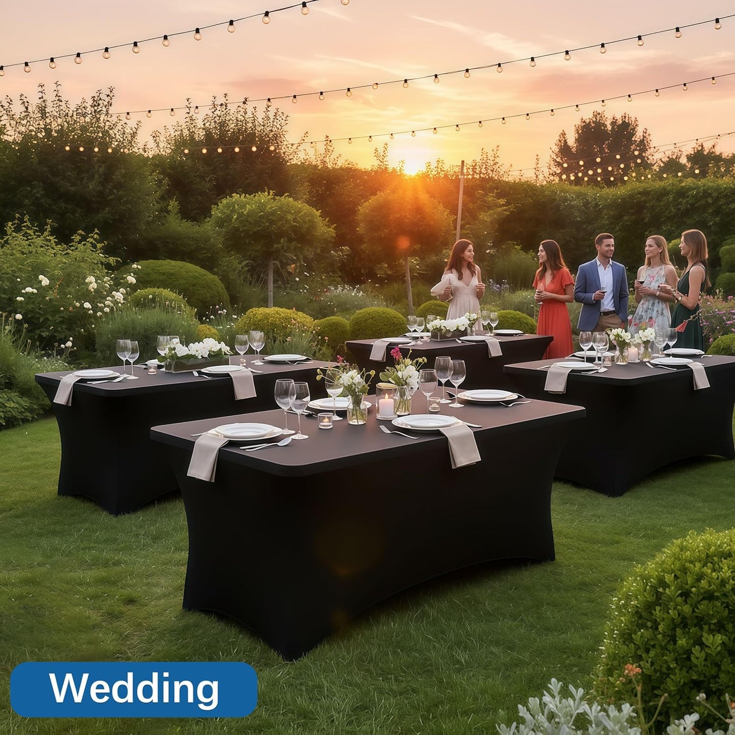 6.1FT Black Table Cloth - 2 Pack Fitted Stretch Rectangle Spandex Tablecloth, Washable Table Cover for Party, Picnic, Wedding, Banquet, Birthday and Festival(30" x 72")