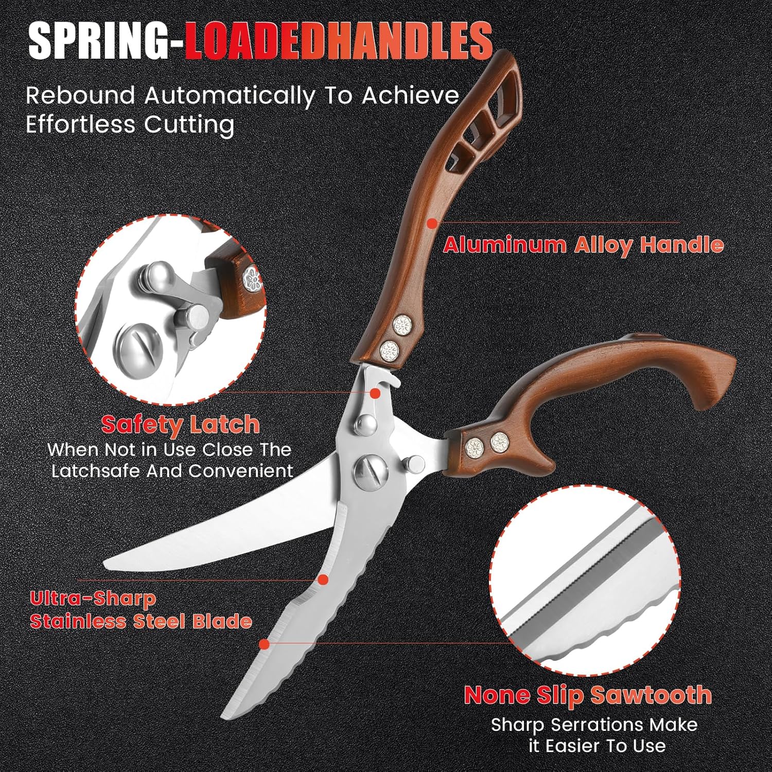 ANDONG Kitchen Scissors, Heavy Duty Professional Poultry Shears, Stain