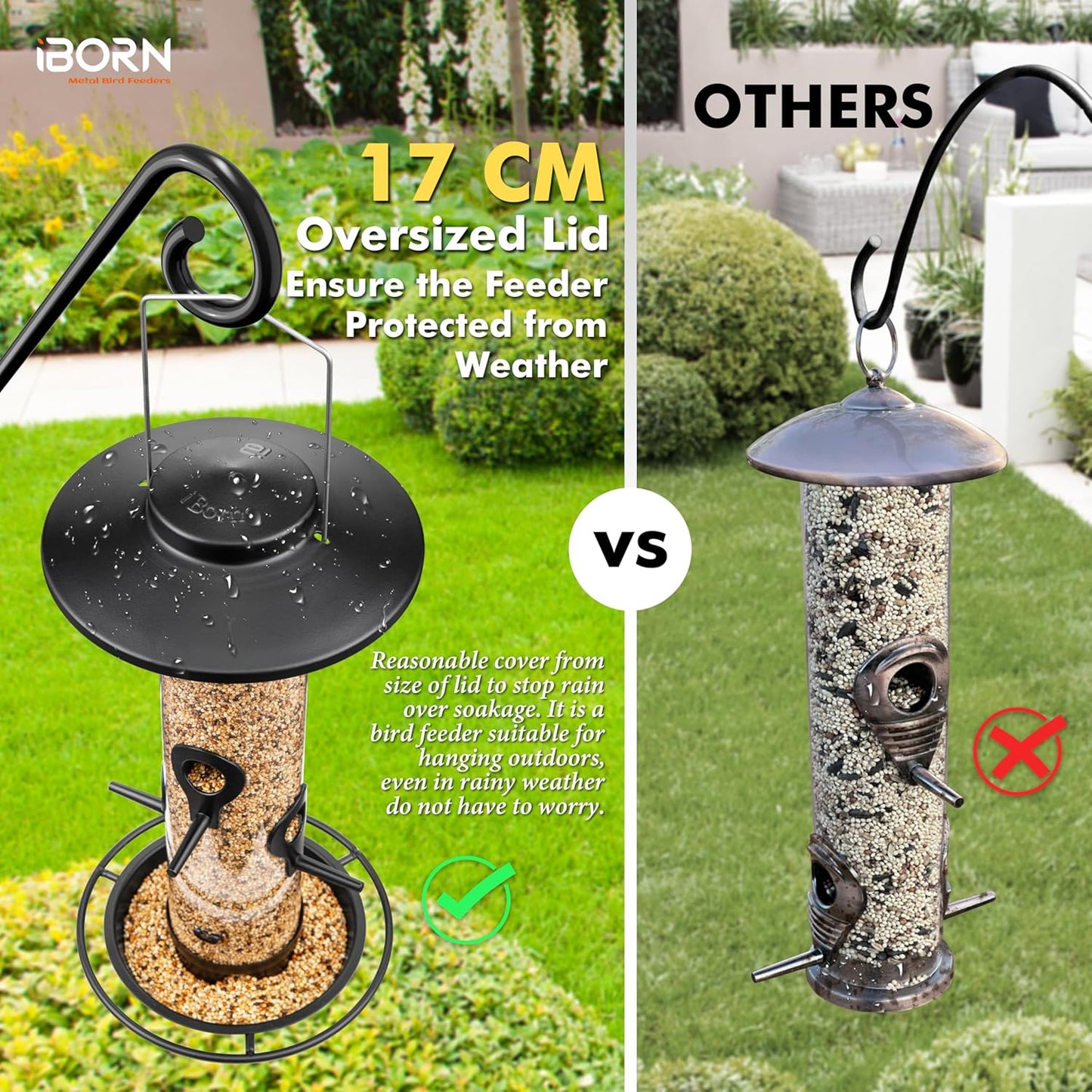 iBorn Metal Bird Feeders for Outdoors, 2LB Bird Seed Feeder 17cm Large