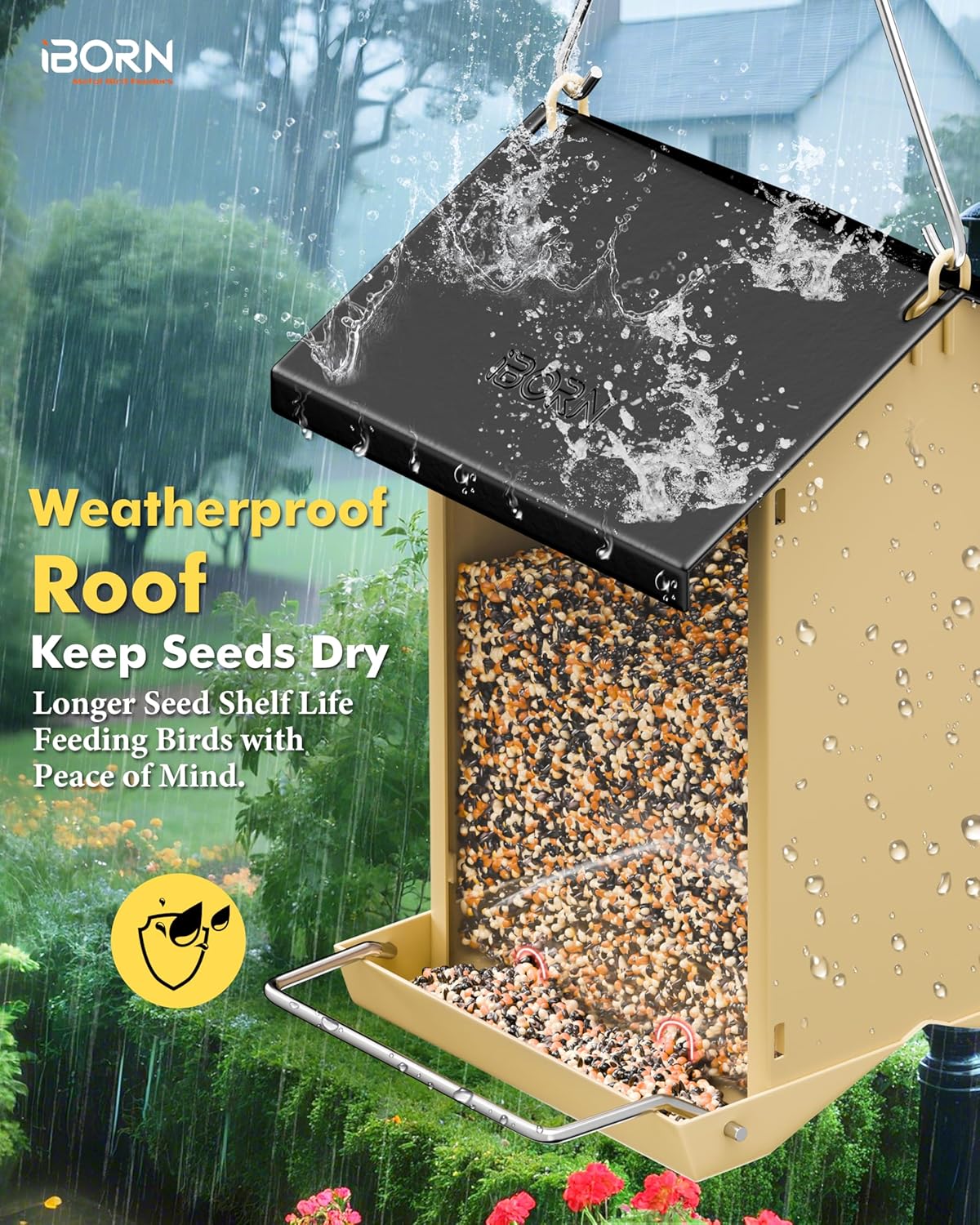 iBorn Bird Feeders for Outdoors,Bird Feeder with Weatherproof Metal Ro