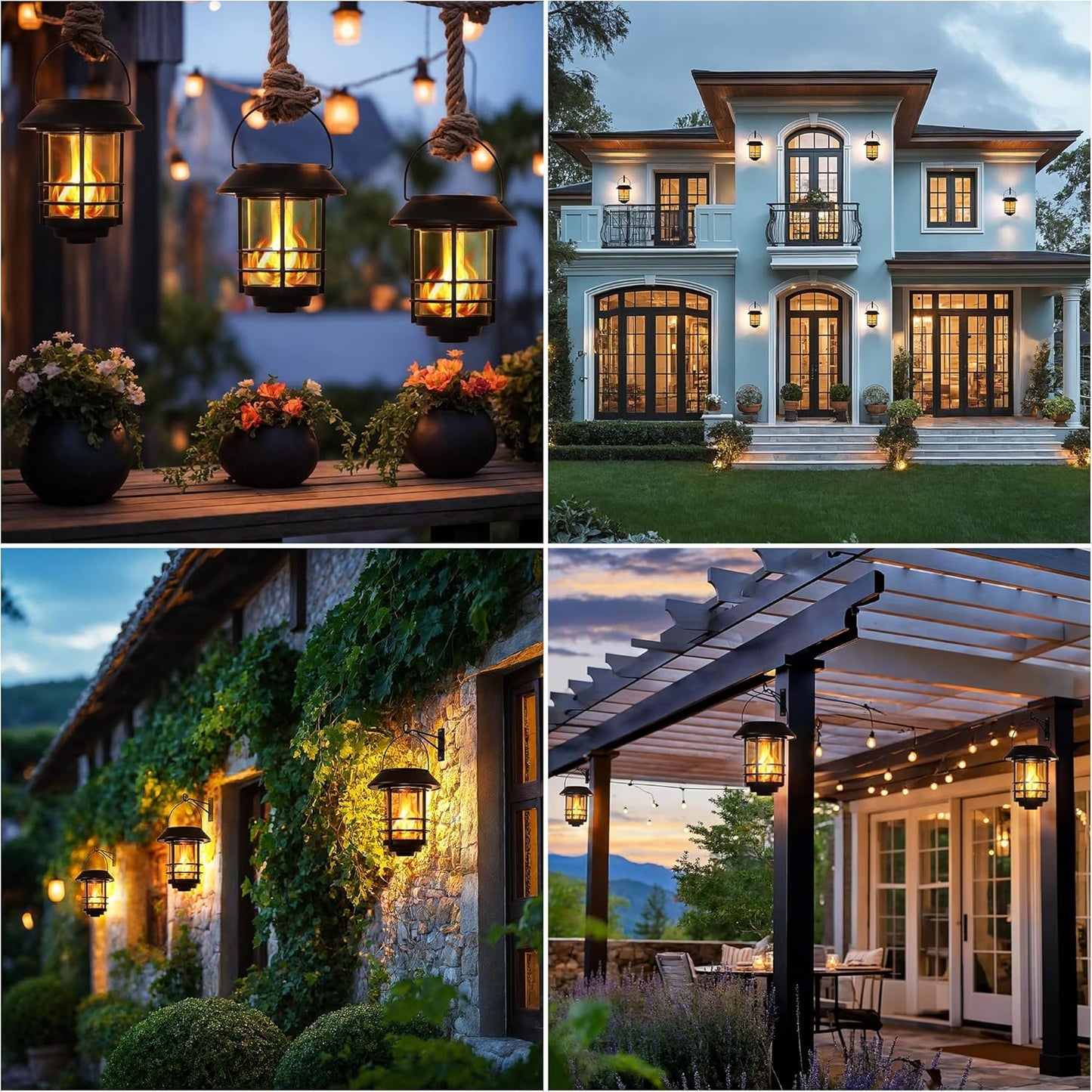 Otdair Solar Lanterns Outdoor Waterproof, 2 Pack Flickering Flames Wal