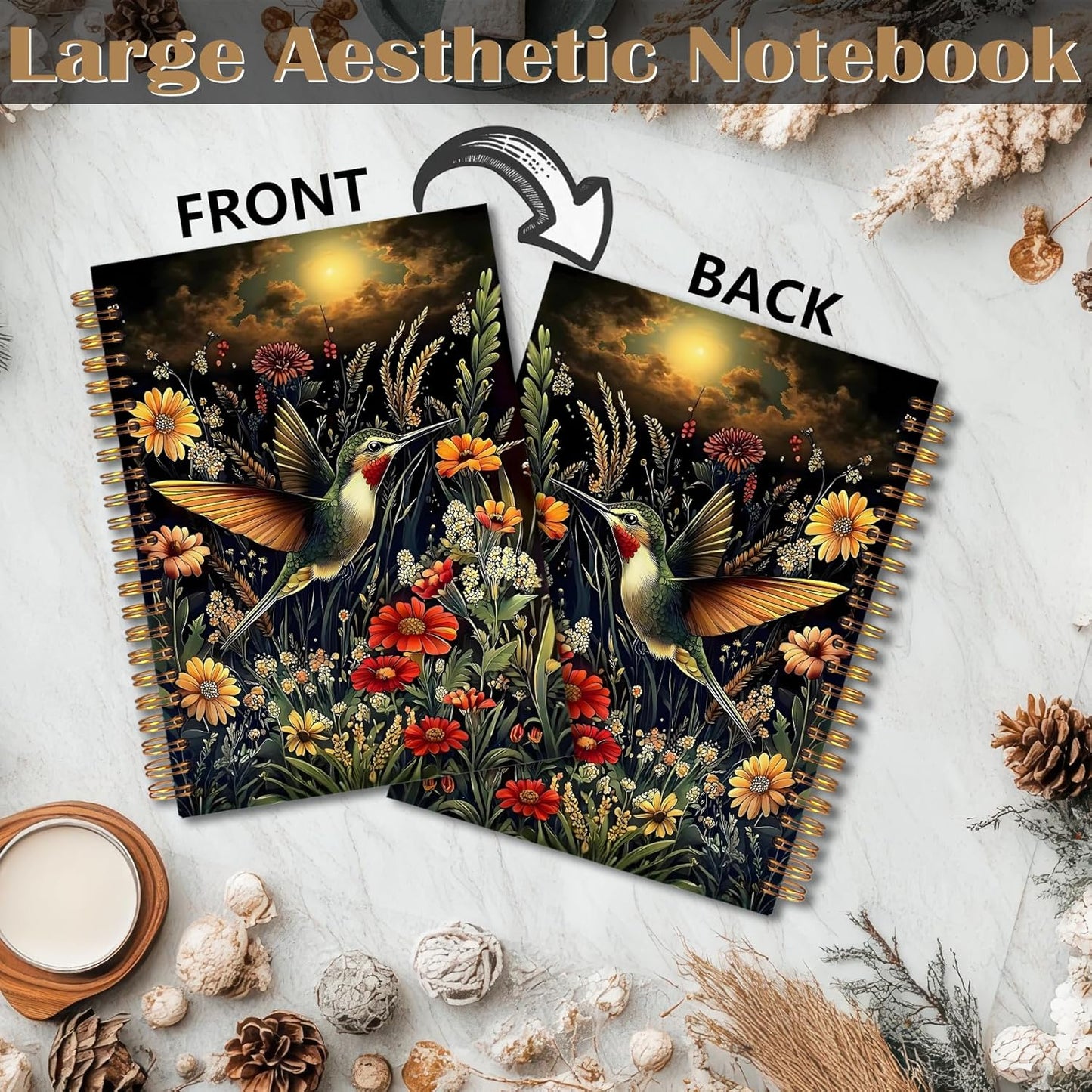 FITIE Rustic Hummingbird Bird Birding Notebook, Bird Watching Journal for Women Men, Dark Cottagecore Floral Birding Botanical Hardcover Spiral Notebooks College Ruled 5.5 x 8.3