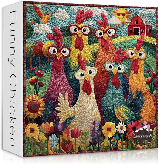 Chicken Puzzles for Adults 1000 Piece, PICKFORU Funny Chicken Jigsaw P