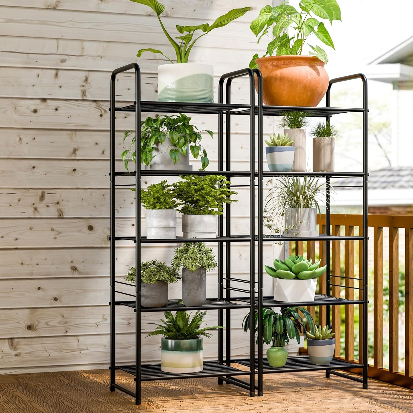5 Tier Shelf, Heavy Duty Metal Bathroom Shelf Plant Stand, Stackable, Black
