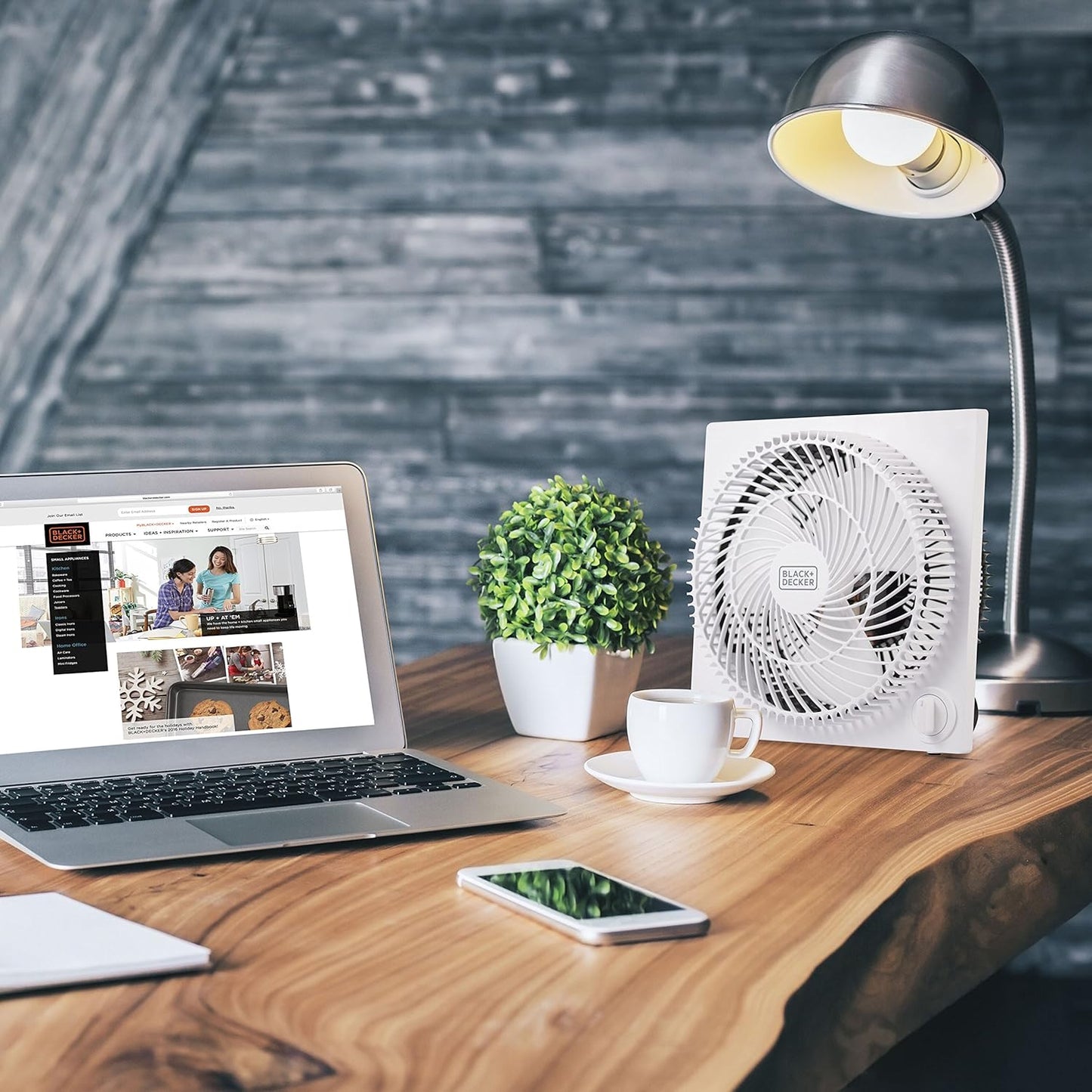 BLACK+DECKER 9-Inch Frameless Box Fan, Freestanding Desk Fan with 3-Speed Settings, Portable Fan for Home Office or Garage, BFB09W, White