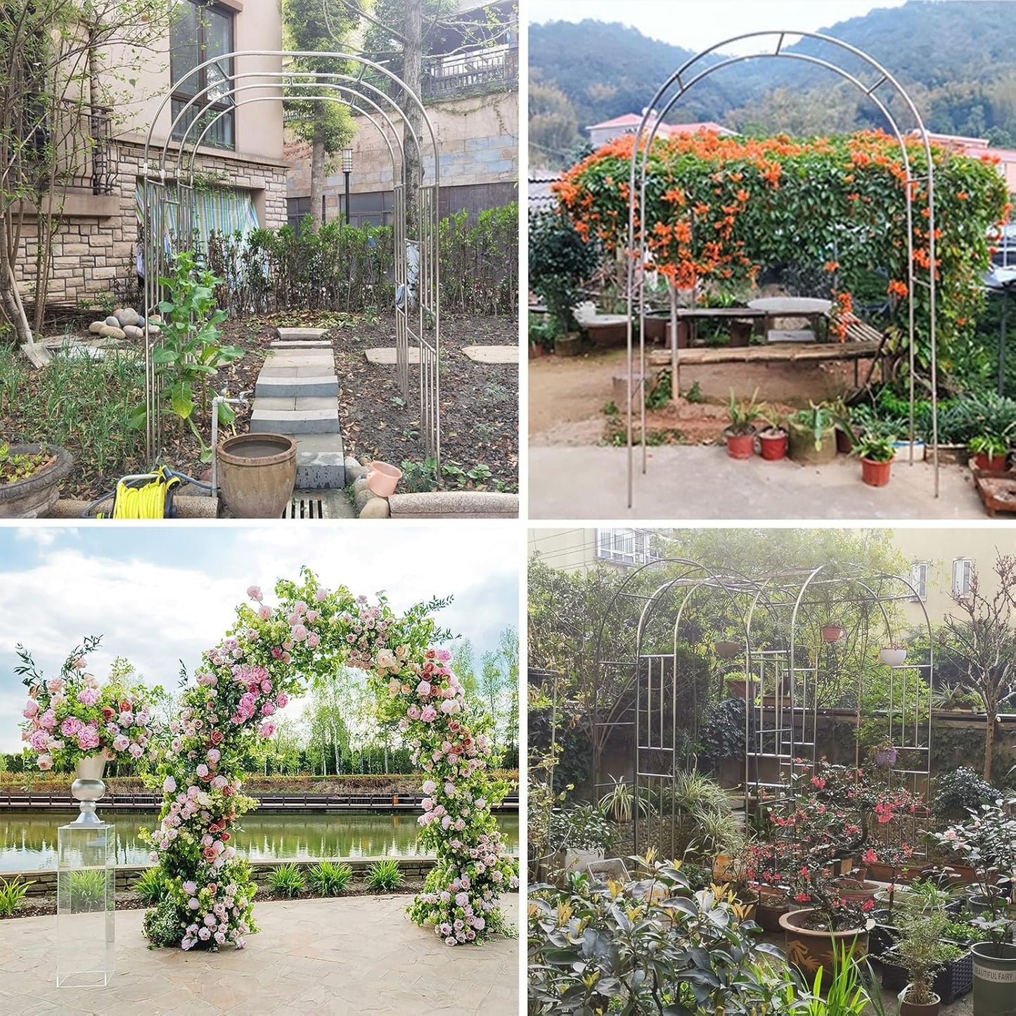 Stainless Steel Garden Arch, 7.5ft/7.9ft High Trellis for Climbing Plants, Metal Archway for Roses, Outdoor Patio Décor, Durable Garden Decoration (11x7.9ft)