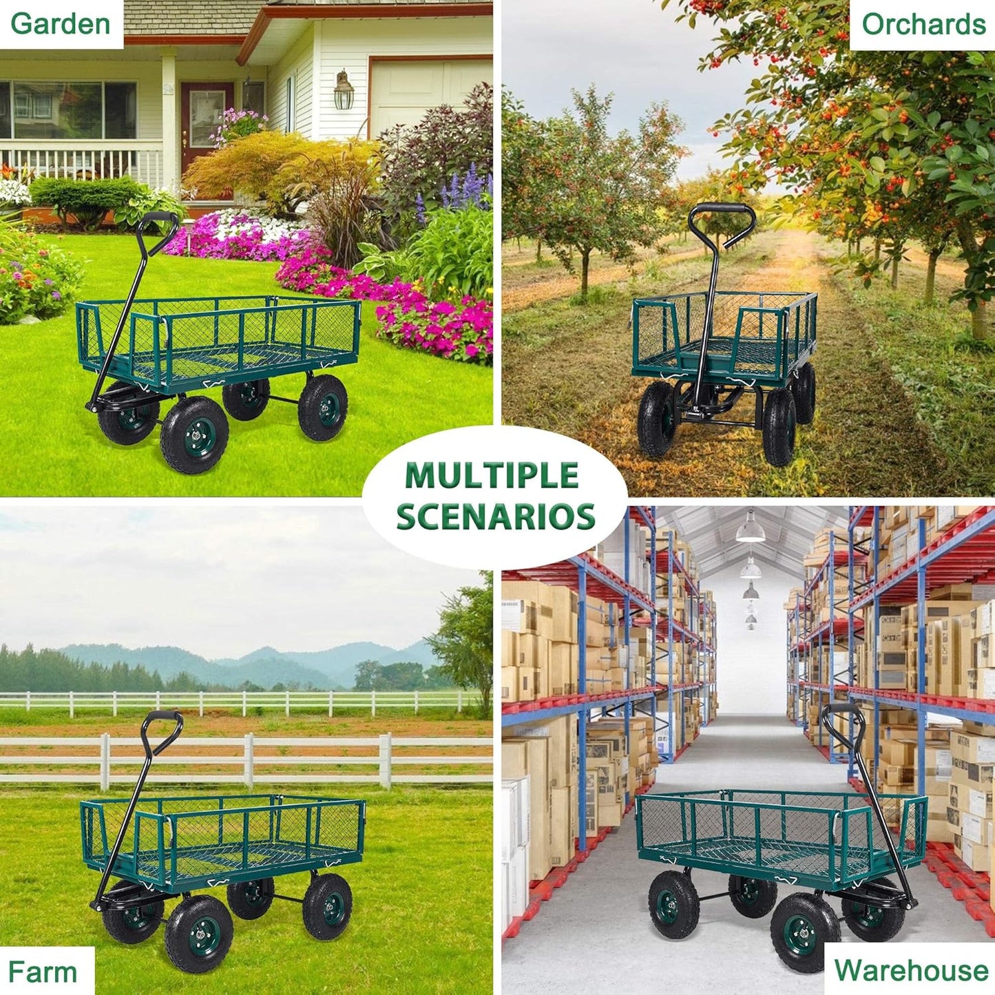 Heavy Duty Steel Garden Cart with Removable Sides, 550 lbs Capacity Ut