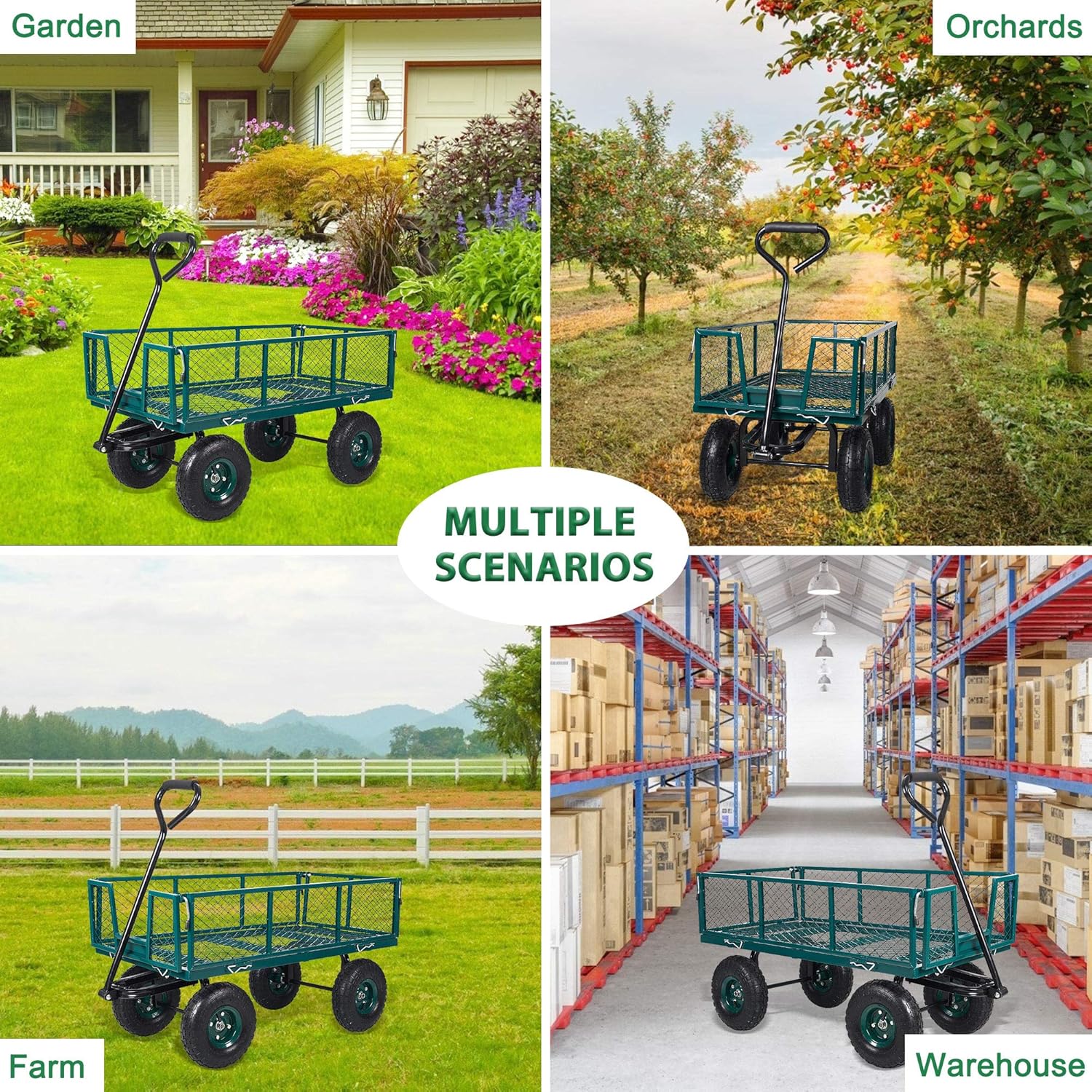 Heavy Duty Steel Garden Cart with Removable Sides, 550 lbs Capacity Ut