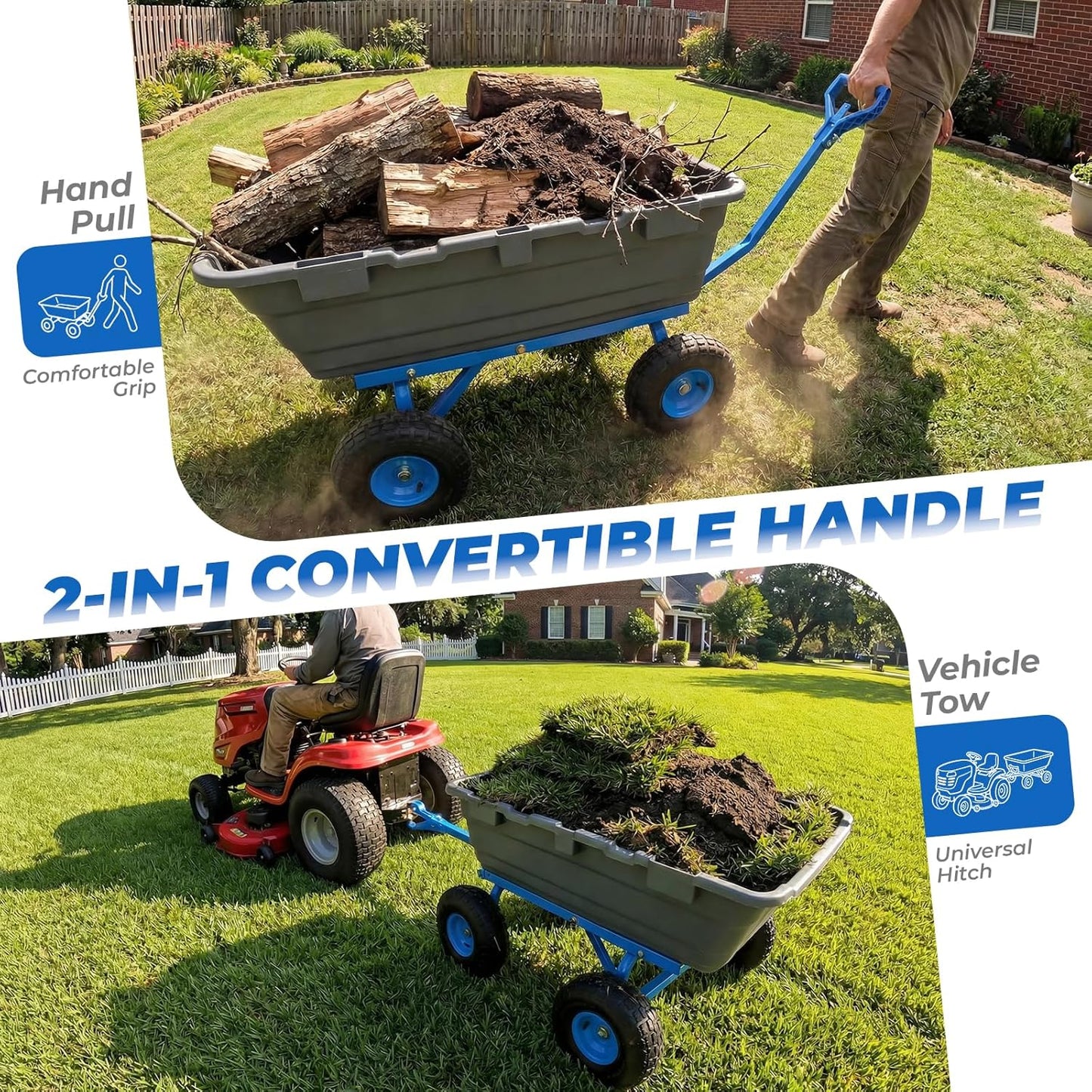Sekey 1000lbs Garden Dump Cart for Seniors, Capacity Yard Wagon with R