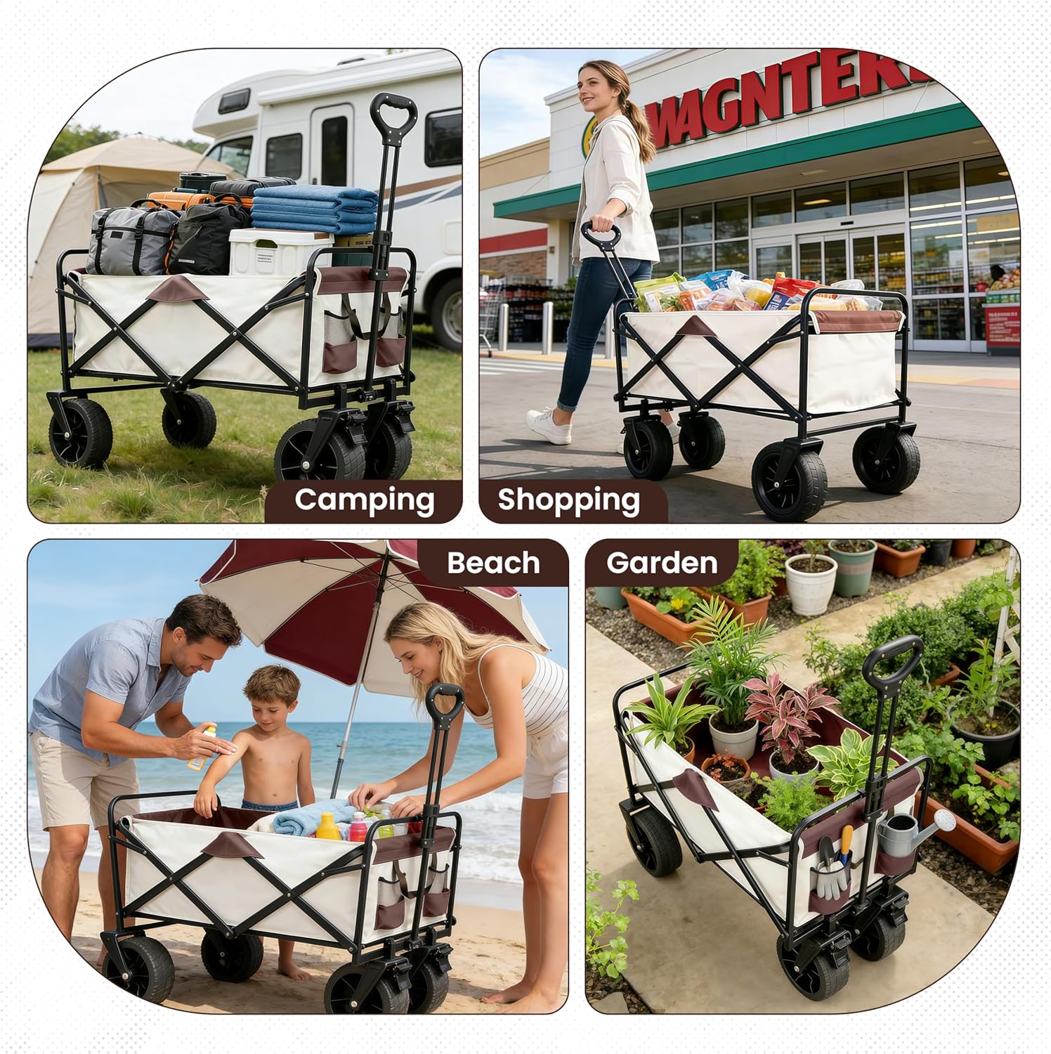 Collapsible Wagon with Thickened Wheels,Bear 560lbs Folding Heavy Duty