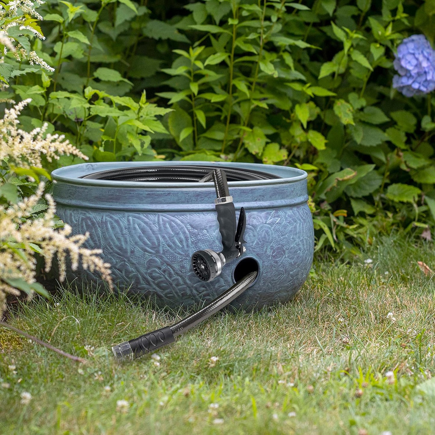 Good Directions 457 Key West Garden Hose Holder Pot, Large Capacity, Blue Verde Finish