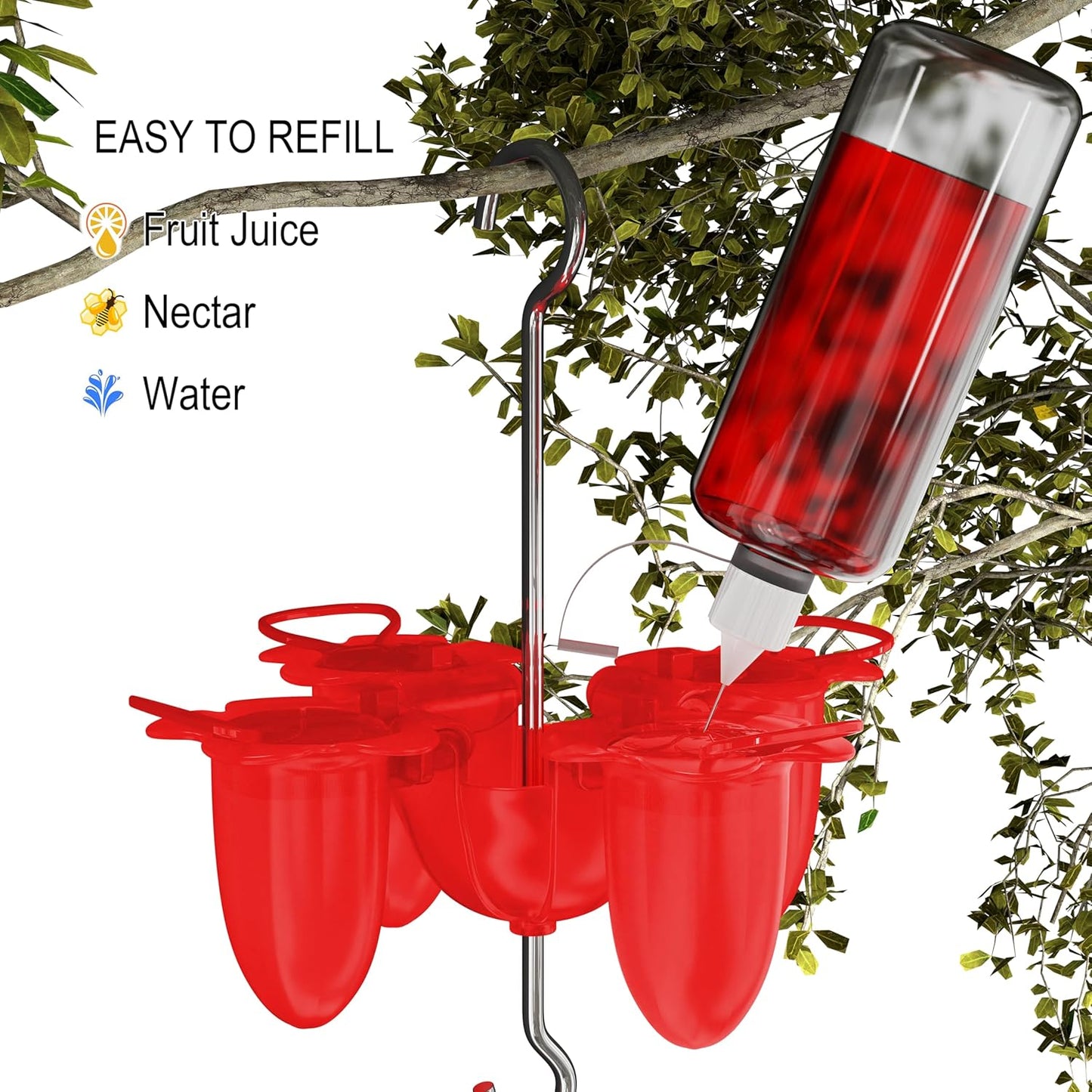 Red Plastic Small Hummingbird feeders for Outdoors Hanging, ant Moat, 