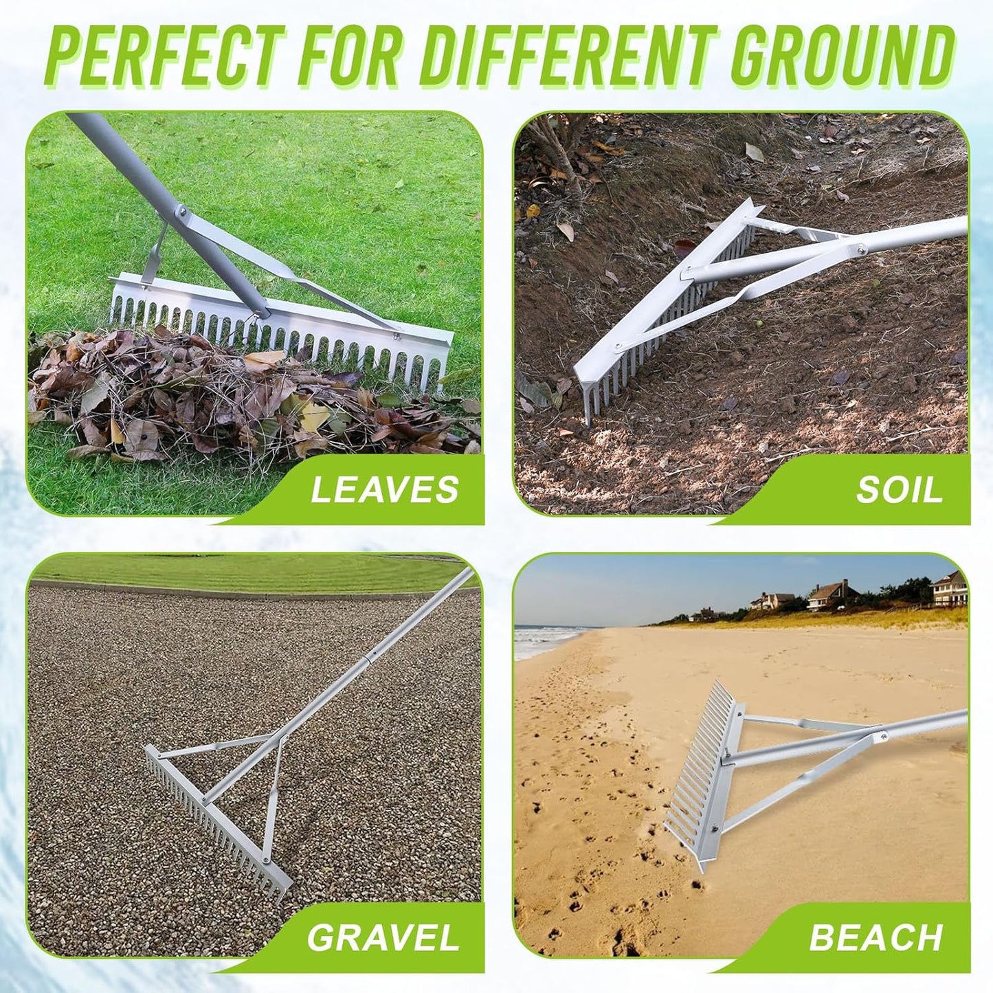24 Inch Aluminum Landscape Rake, Garden Rake, Heavy Duty Rakes for Law