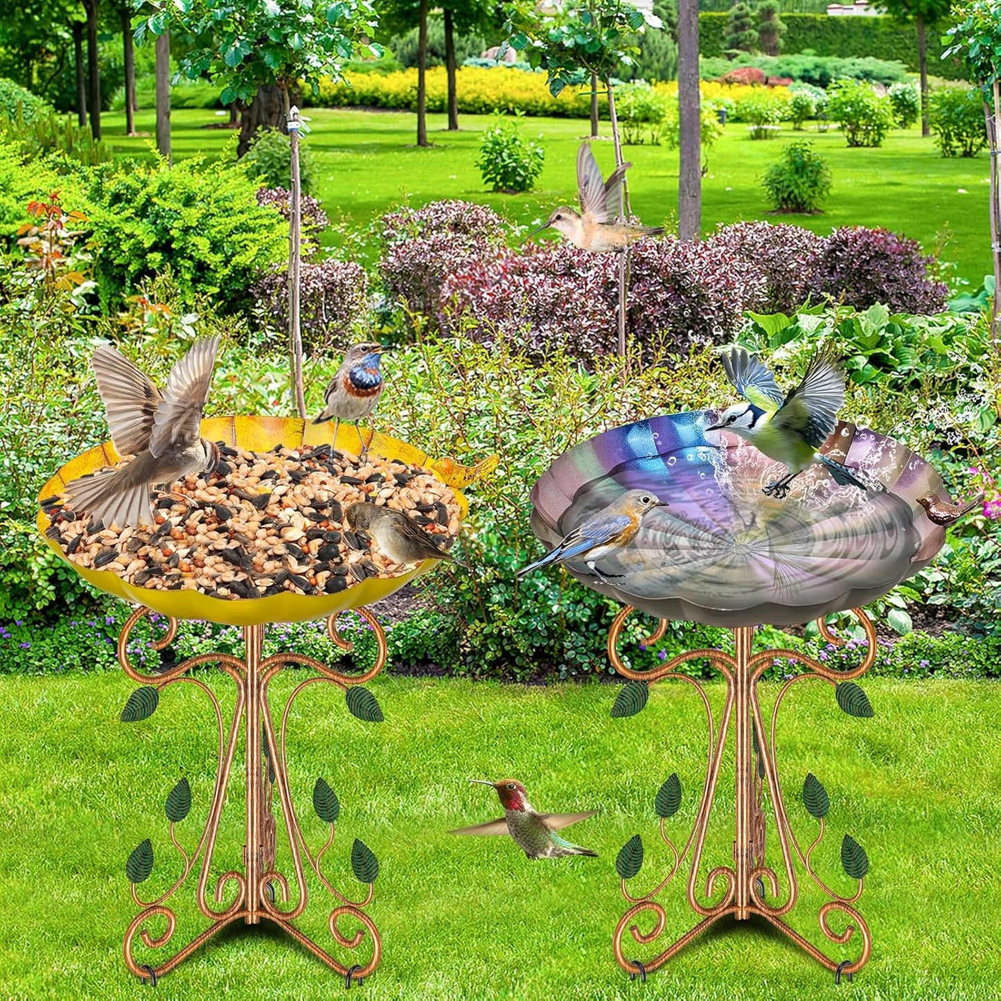 Vintage Metal Bird Bath for Outside, 13" Dia Birdbaths Bowl with Cast 