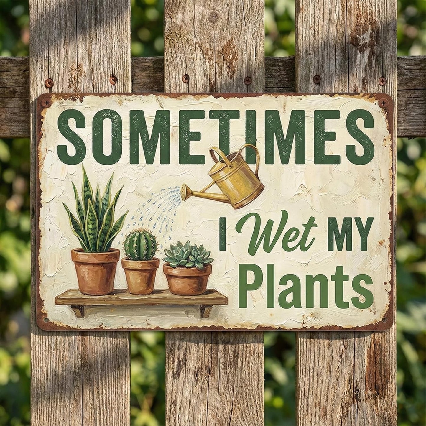 Funny Plant Tin Sign - "Sometimes My Plants", ucculent & Cactus Metal Art, Metal Sign - 8x12 Aluminum Wall Decor for Shed, Bathroom, Garden, Sunroom, Housewarming Gift