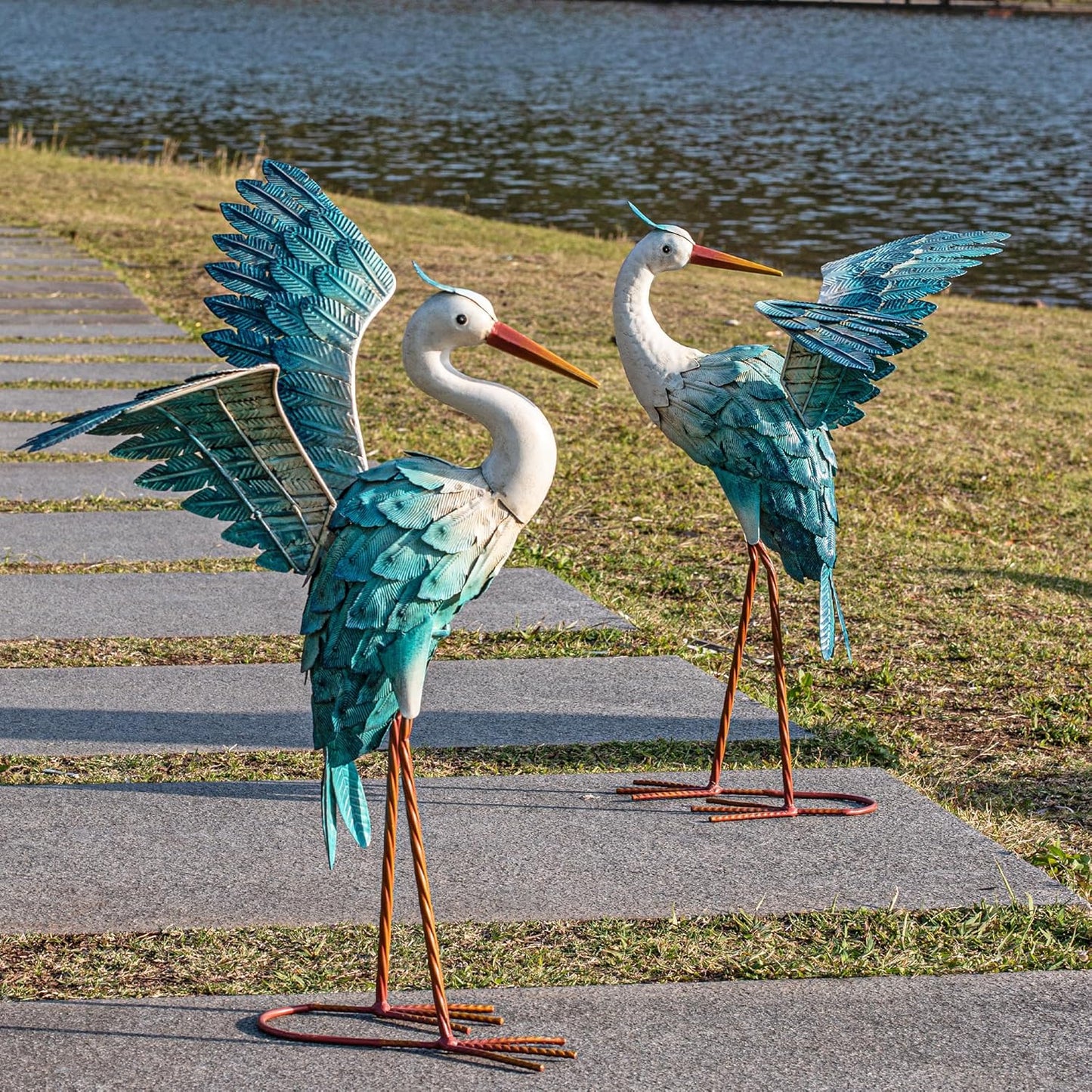 Natelf Garden Decor Blue Heron, Large Standing Metal Crane Garden Stat