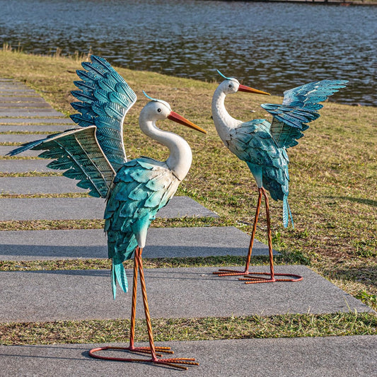 Natelf Garden Decor Blue Heron, Large Standing Metal Crane Garden Stat