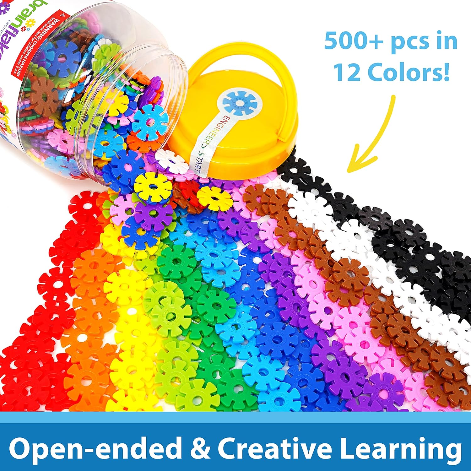 Brain Flakes 500 Piece Set, Ages 3+, Interlocking Plastic Disc Toy for