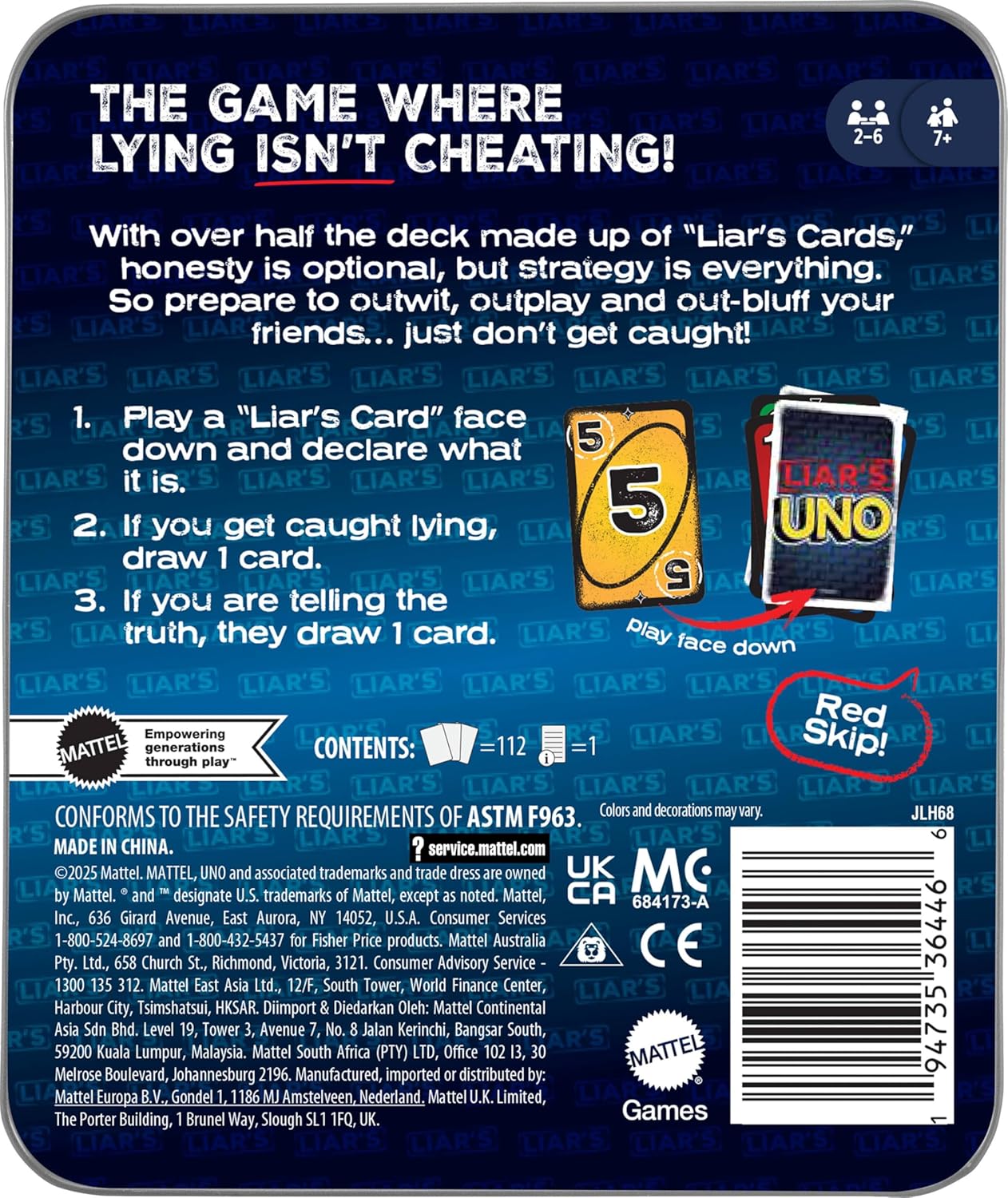 Mattel Games Liar’s UNO Card Game in Travel & Storage Tin for Adults, 