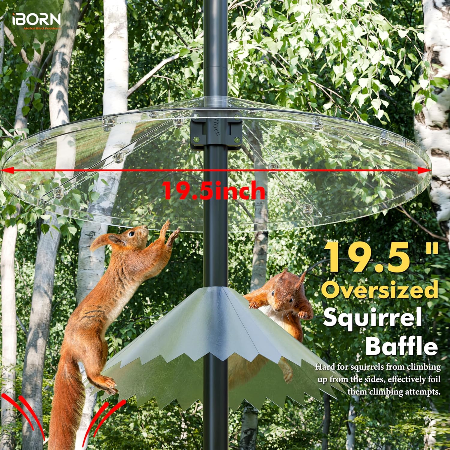 iBorn Squirrel Baffle for Bird Feeder Pole, 19.5” Oversized Squirrel G
