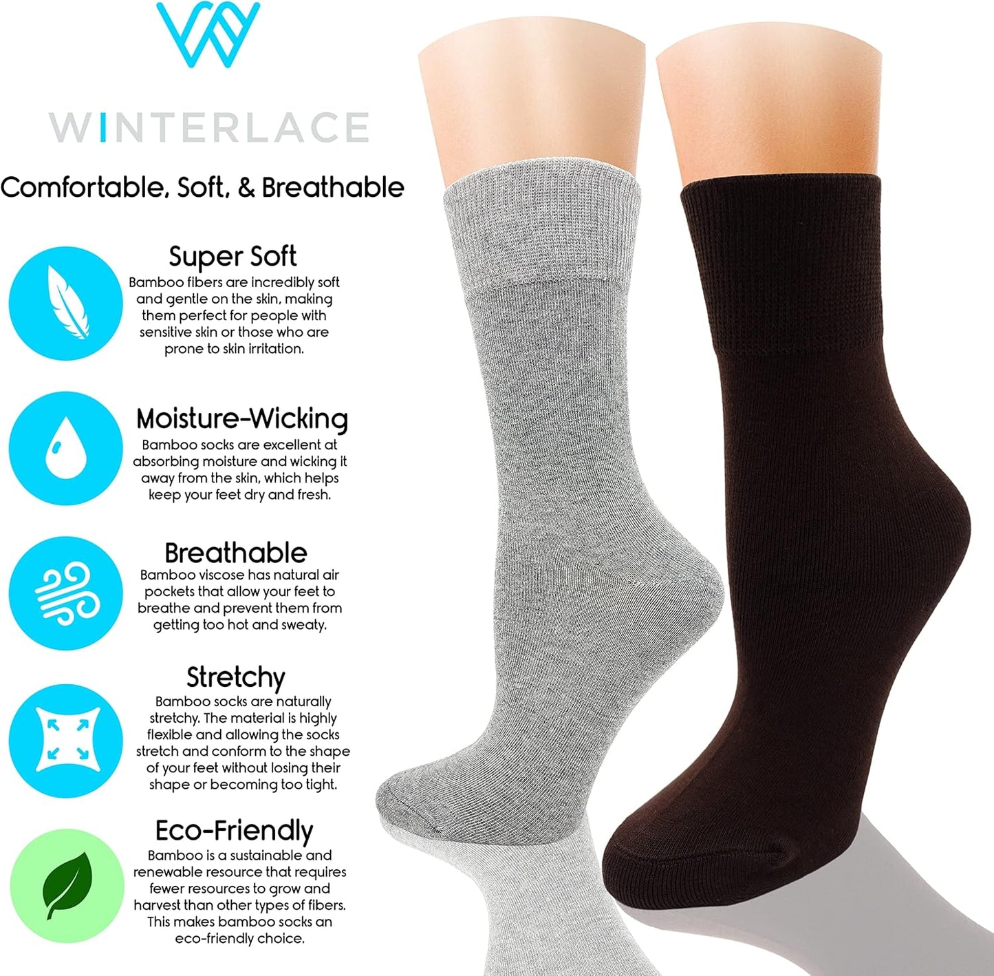 Winterlace Womens Soft Bamboo Rayon Viscose Dress Socks, 6 Pairs Trous