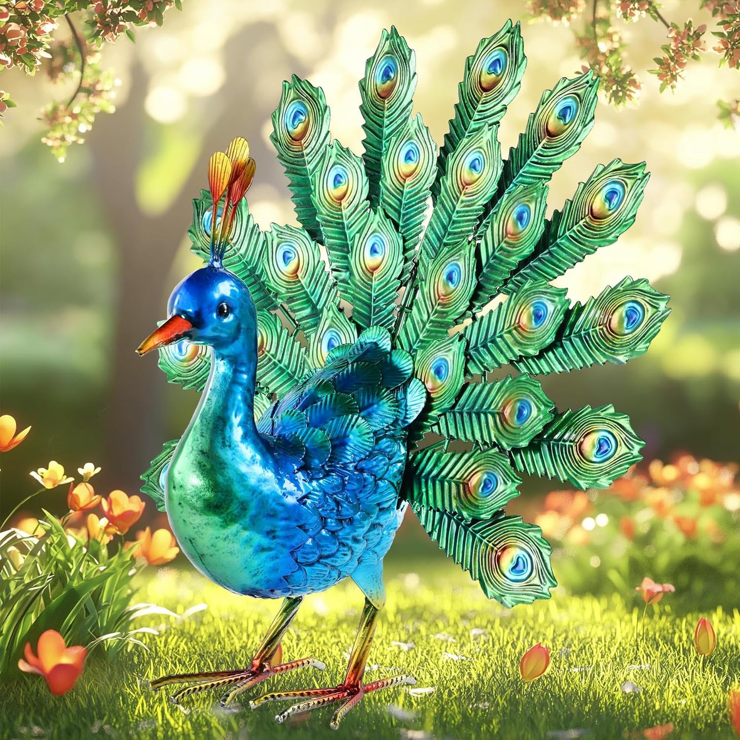 Metal Peacock Decor Garden Statue Yard Art Outdoor Sculpture for Lawn Patio Backyard Decoration,Housewarming Birthday Gifts for Women