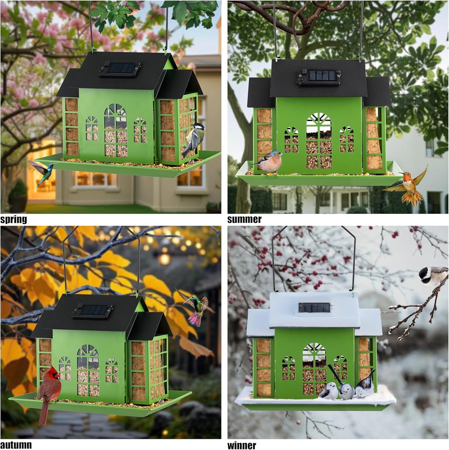 Bird Feeders for Outdoors,Solar Metal Large Capacity Cardinal Birdfeeders with Suet Holder,Cardinal Bird Suet Feeder,Birdhouse,Weatherproof and Durable
