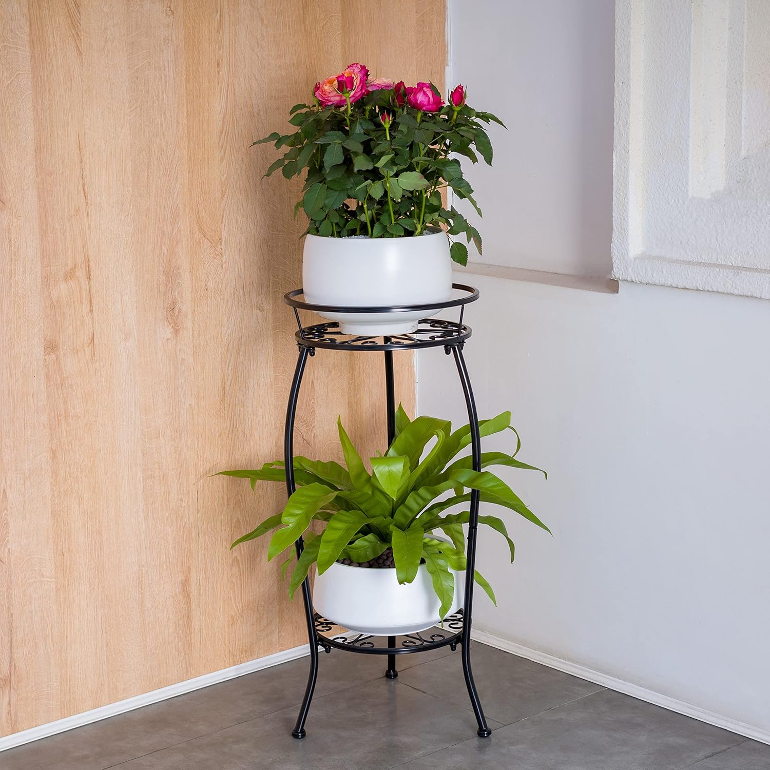 FaithLand 2 Pack Metal Plant Stands, Tall Planter Holder Indoor Outdoo